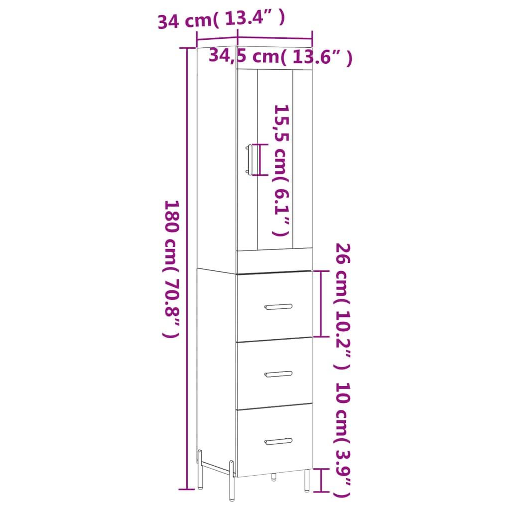 Voir la diapositive 6 : VIDAXL Buffet haut Blanc 34,5x34x180 cm Bois d'ingenierie