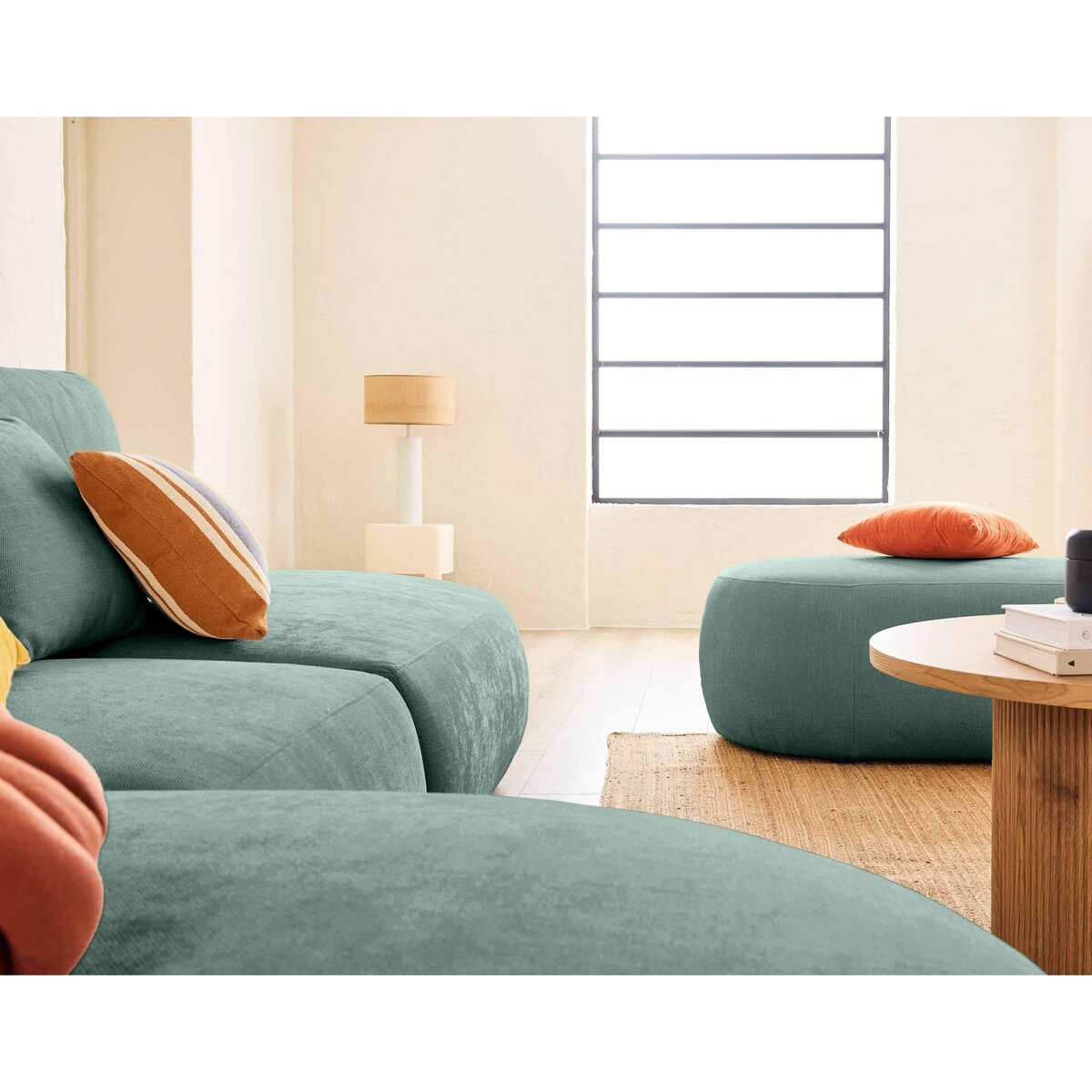 LISA DESIGN Santorini - canapé modulable d'angle gauche + pouf - 5 places - en tissu texturé