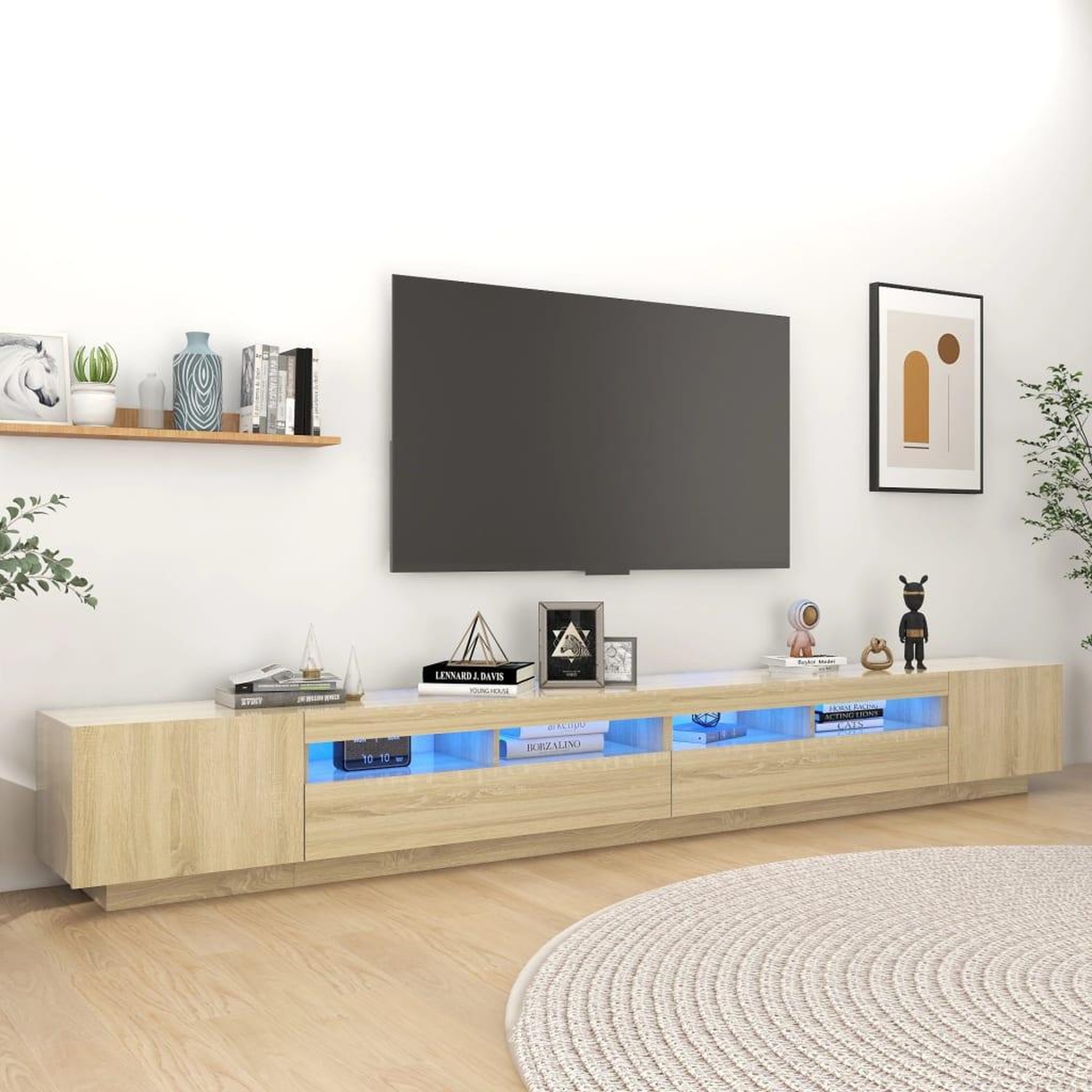 Voir la diapositive 1 : VIDAXL Meuble TV avec lumieres LED Chene sonoma 300x35x40 cm