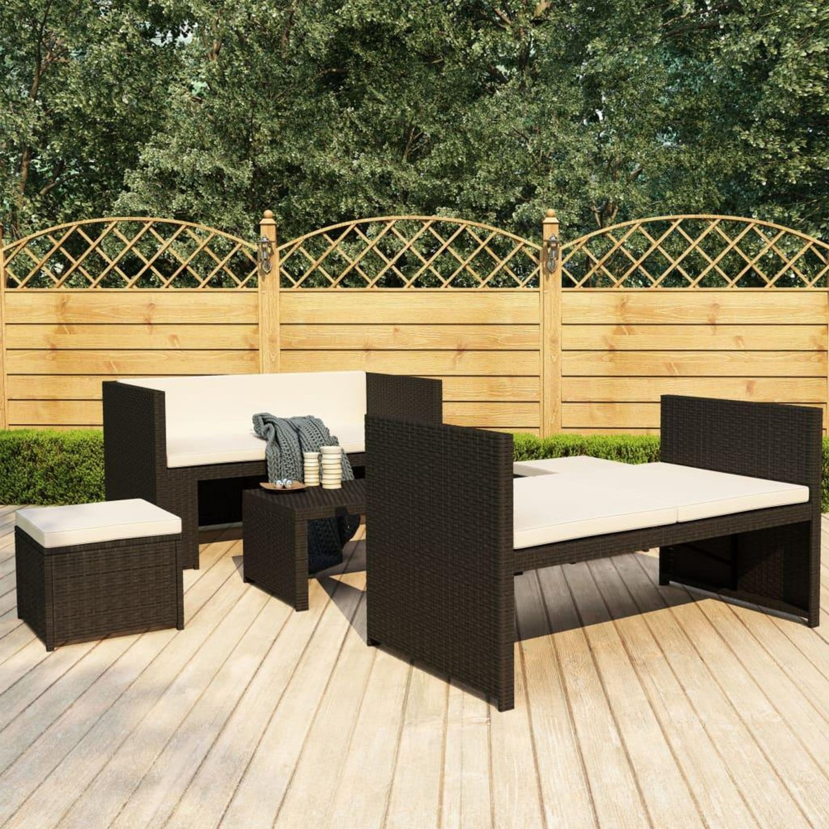 VIDAXL Salon de jardin 5 pcs avec coussins Resine tressee Noir