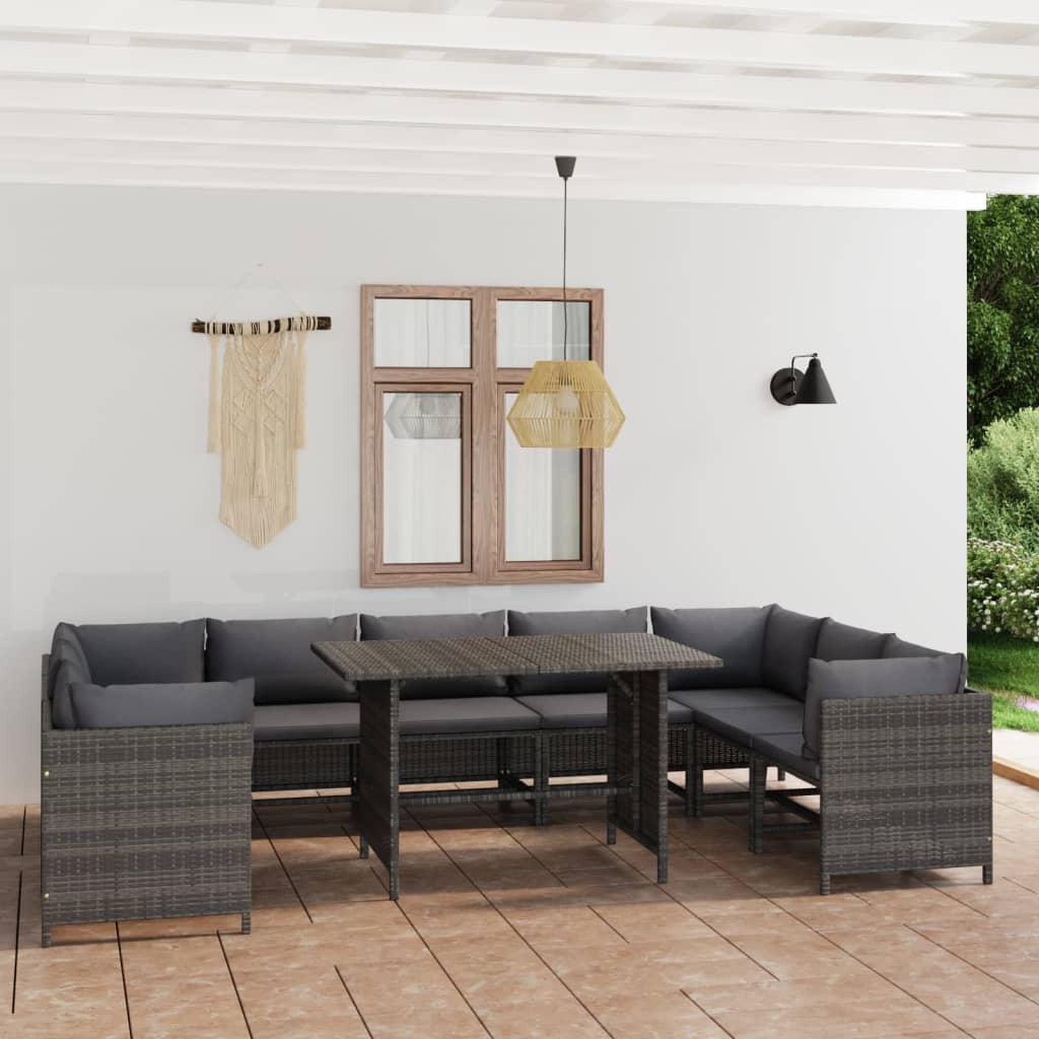 Voir la diapositive 1 : VIDAXL Salon de jardin 10 pcs avec coussins Resine tressee Gris