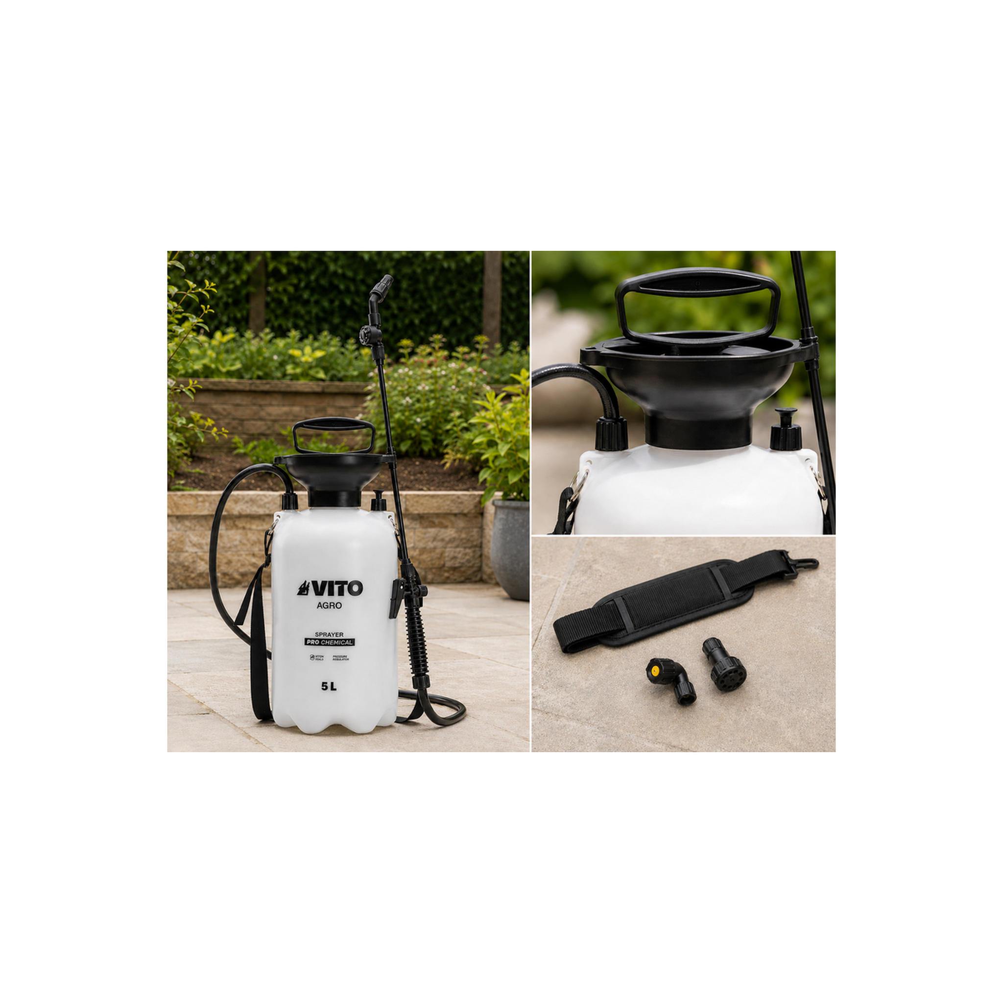 Voir la diapositive 6 : VITO Pulvérisateur de jardin 5l produits corrosifs, alcalins régulateur de pression vito