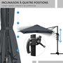 Voir la diapositive 5 : OUTSUNNY Parasol déporté carré inclinable pivotant 360° manivelle piètement acier dim. 2,95L x 2,95l x 2,66H m gris