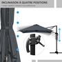 Voir la diapositive 5 : OUTSUNNY Parasol déporté carré inclinable pivotant 360° manivelle piètement acier dim. 2,95L x 2,95l x 2,66H m gris