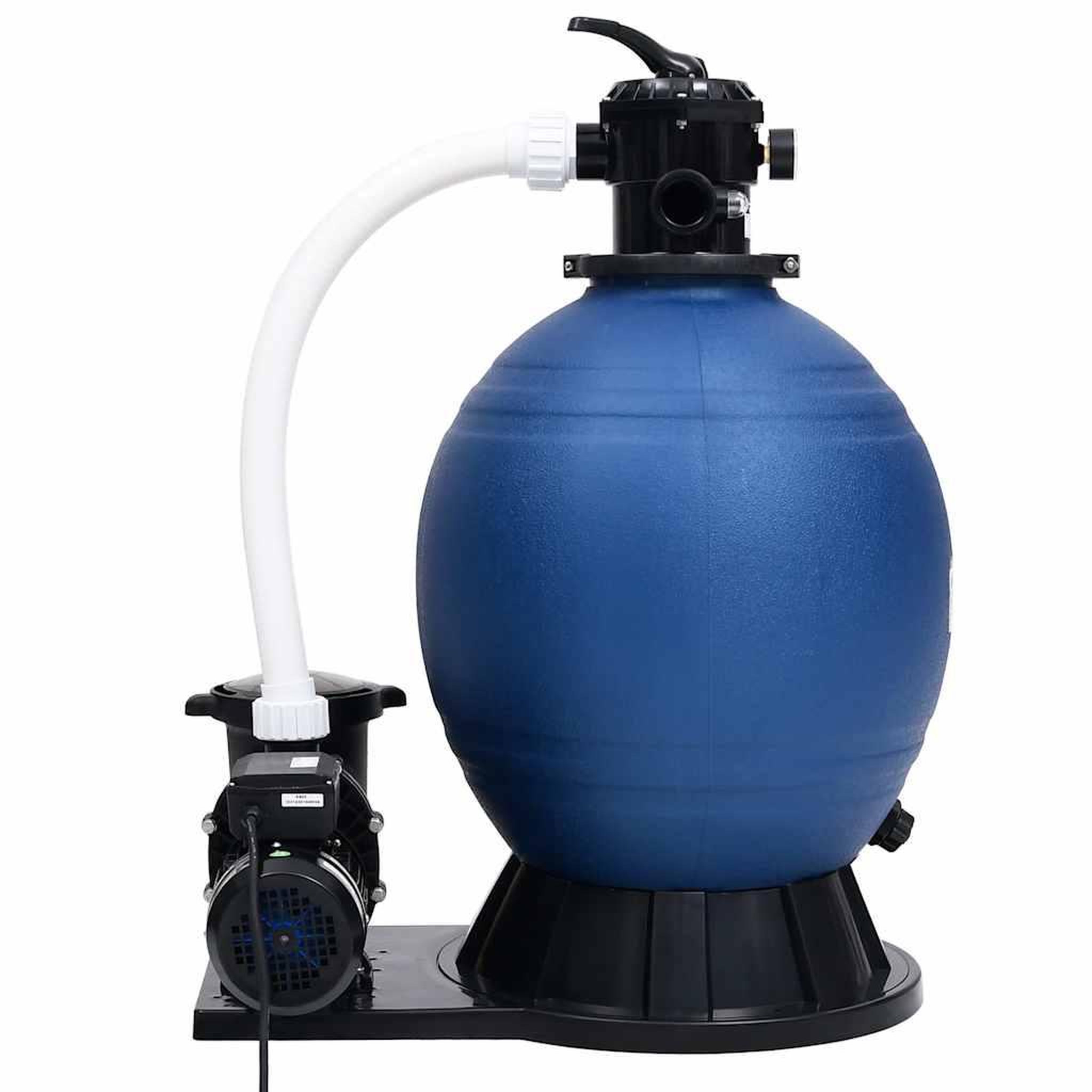 Voir la diapositive 2 : VIDAXL Filtre a sable avec vanne 7 voies et pompe 1000 w bleu et noir