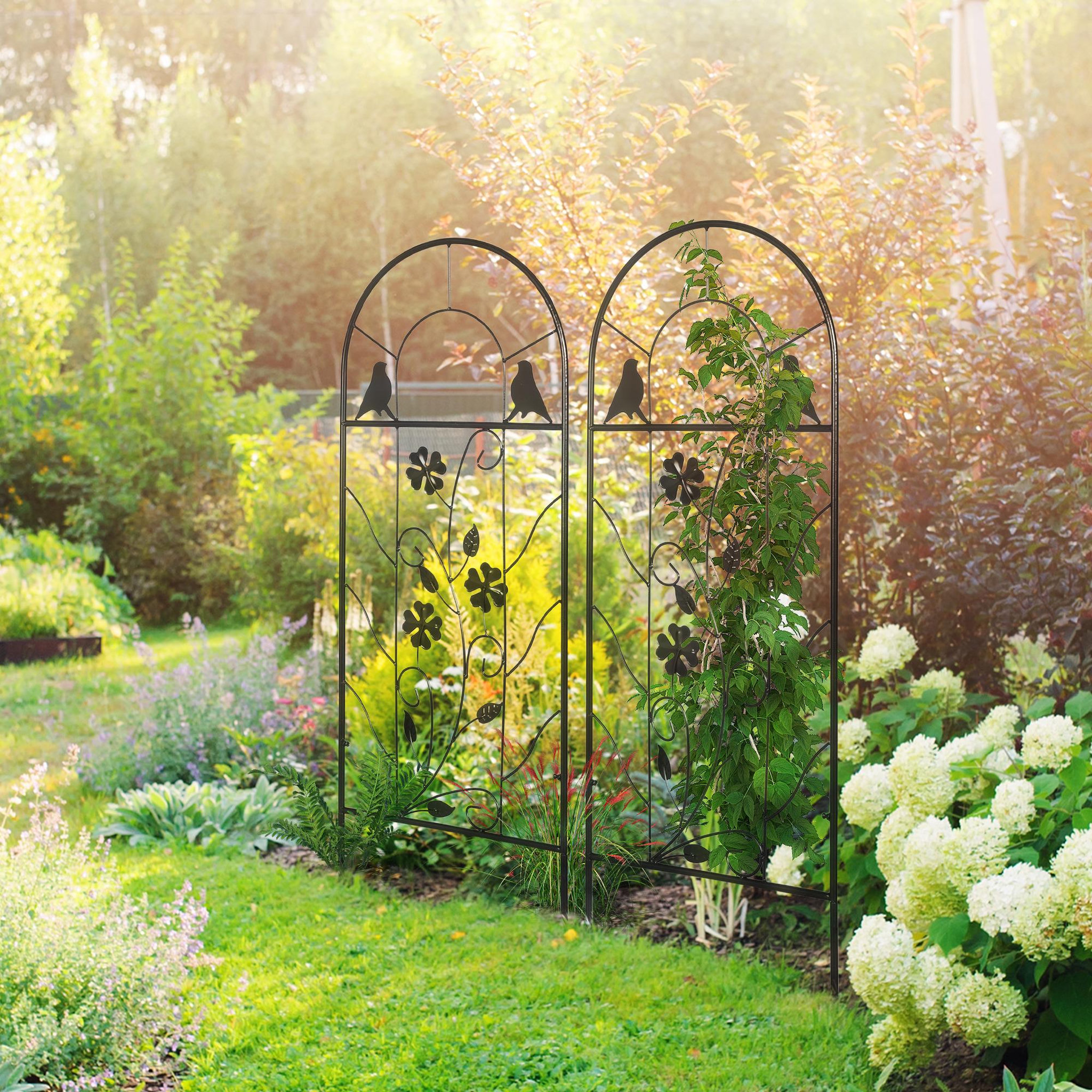 Voir la diapositive 2 : OUTSUNNY Lot de 2 treillis de jardin supports pour plantes grimpantes - dim. 38L x 98H cm - métal époxy noir