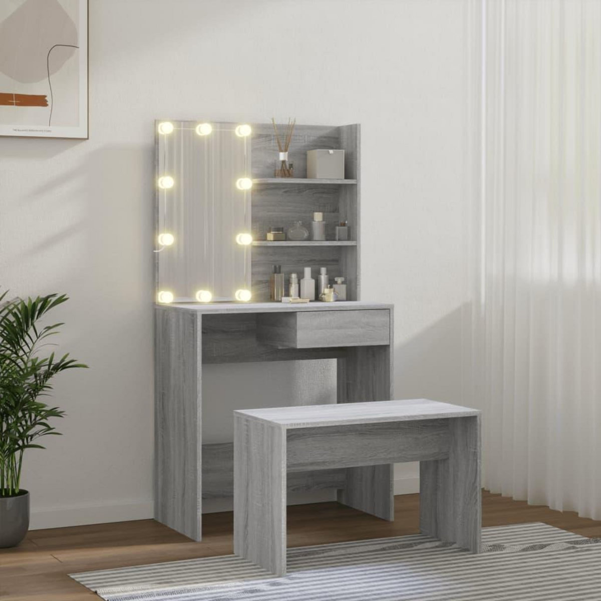 VIDAXL Ensemble de coiffeuse avec LED Sonoma gris Bois d'ingenierie