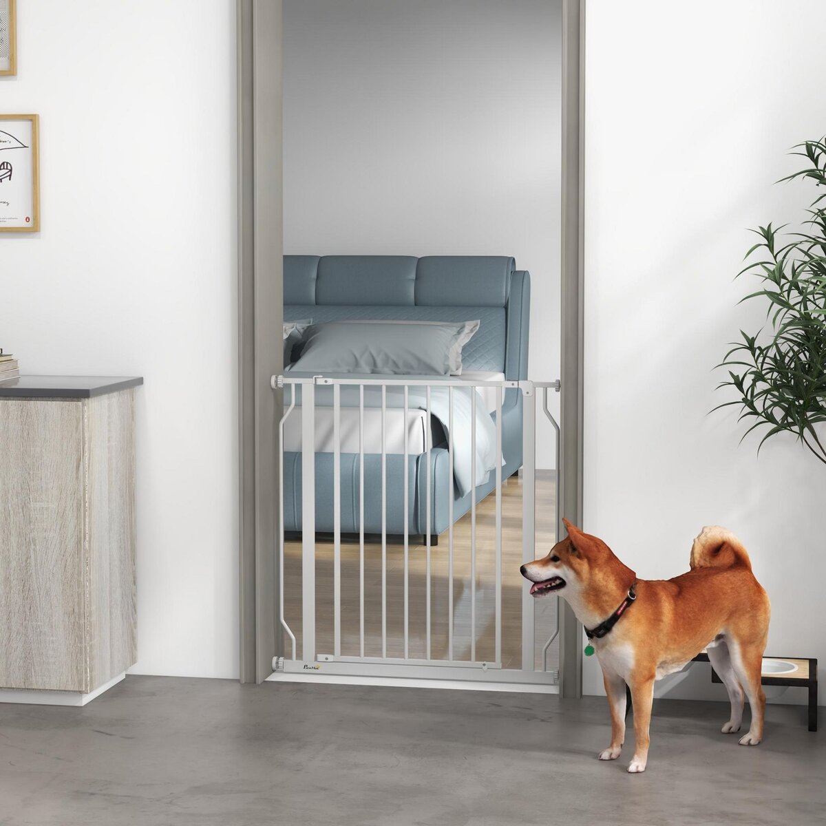 PAWHUT Barrière de sécurité barrière pour animal domestique longueur réglable barrière escaliers couloirs portes sans perçage en acier et ABS dim. 75-85L x 76H cm blanc