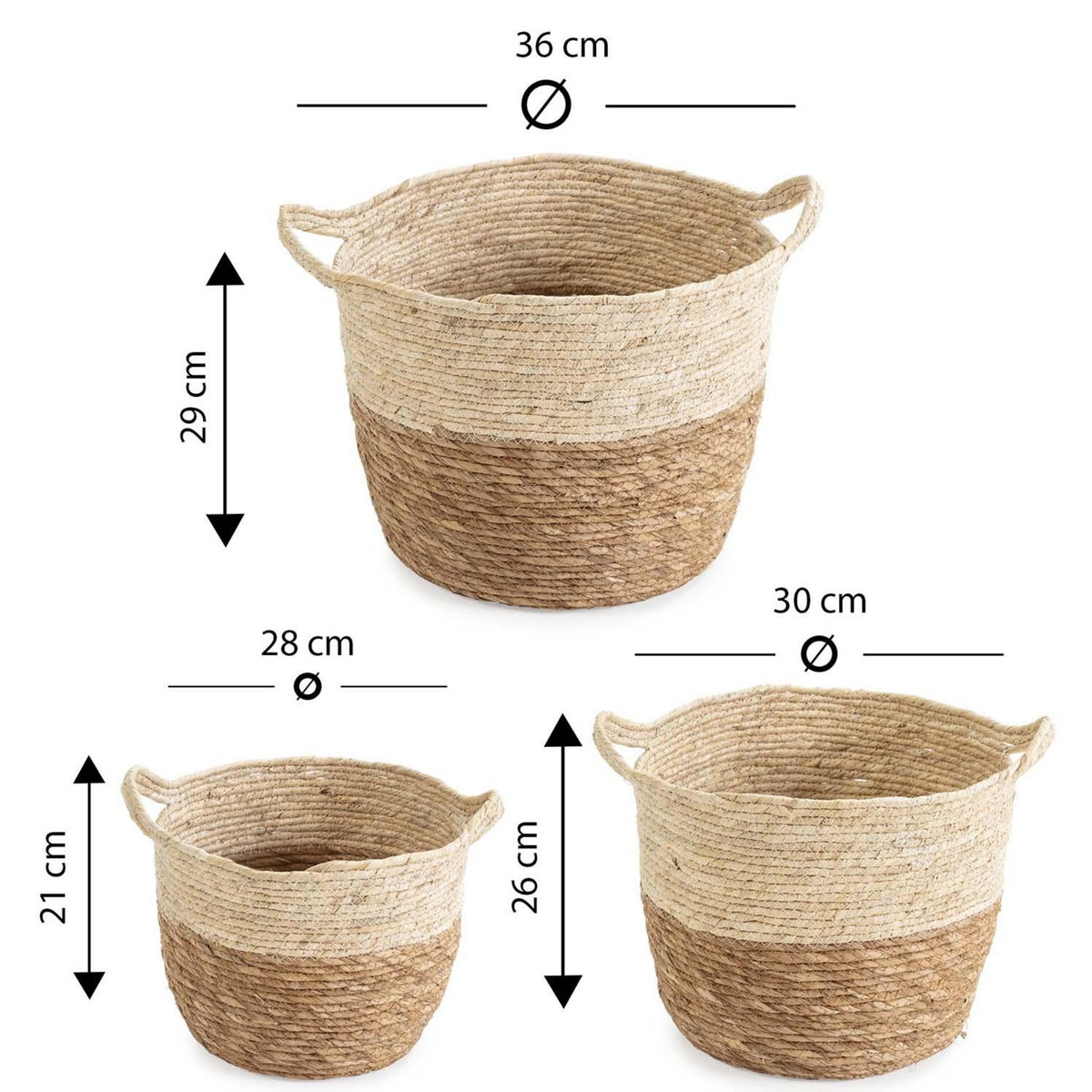 VS VENTA-STOCK Set de 3 paniers Brais fibre naturelle, blanc/naturel
