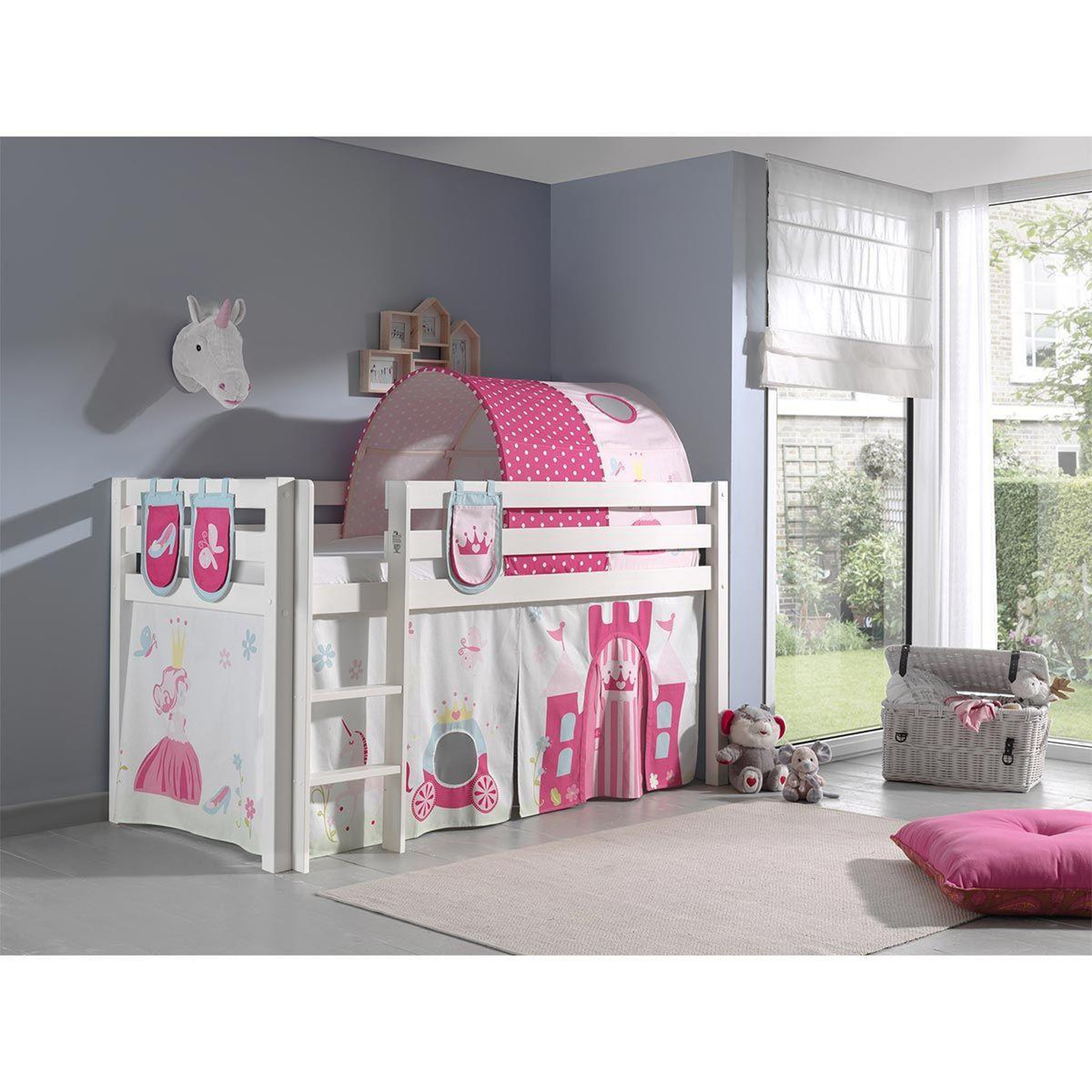 Voir la diapositive 6 : Paris Prix Pack - lit enfant surélevé, tente, 3 pochettes & tunnel  pino princesse  blanc