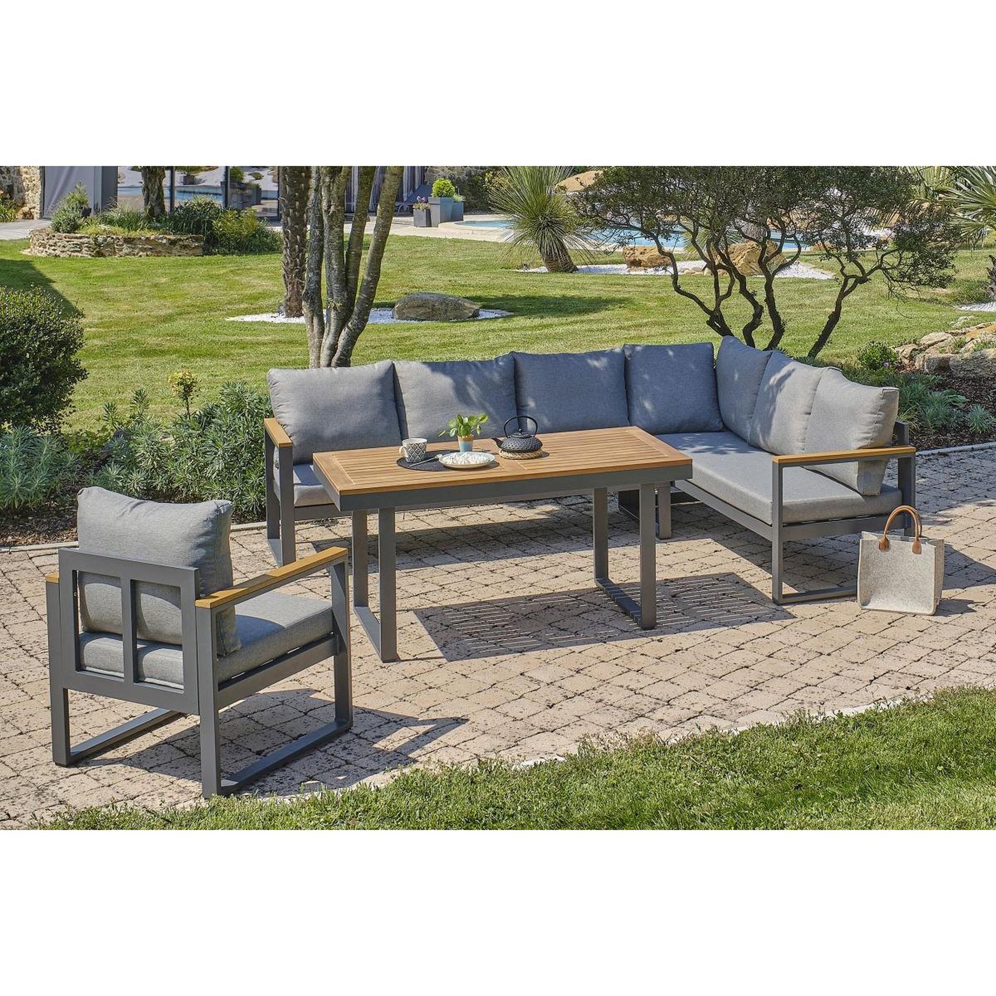 Voir la diapositive 6 : DCB GARDEN Ensemble Repas de Jardin 7 Places  Yonaha  187cm Gris Anthracite
