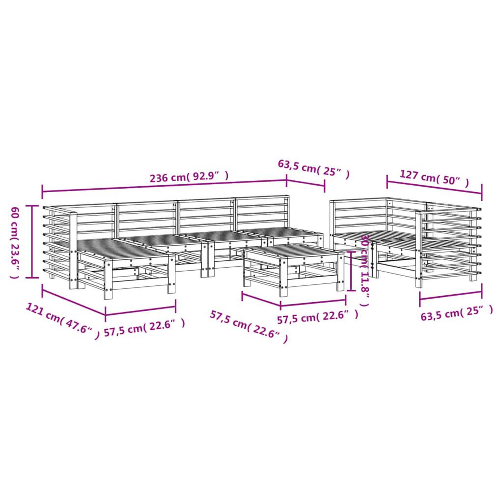 Voir la diapositive 6 : VIDAXL Salon de jardin 8 pcs Bois de pin massif