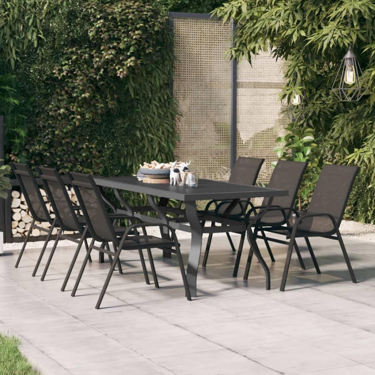 VIDAXL Table de jardin Gris et noir 180x80x70 cm Acier et verre