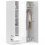 Voir la diapositive 4 : ID MARKET Armoire 3 portes VITO blanc penderie 120 cm avec 2 tiroirs et étagères