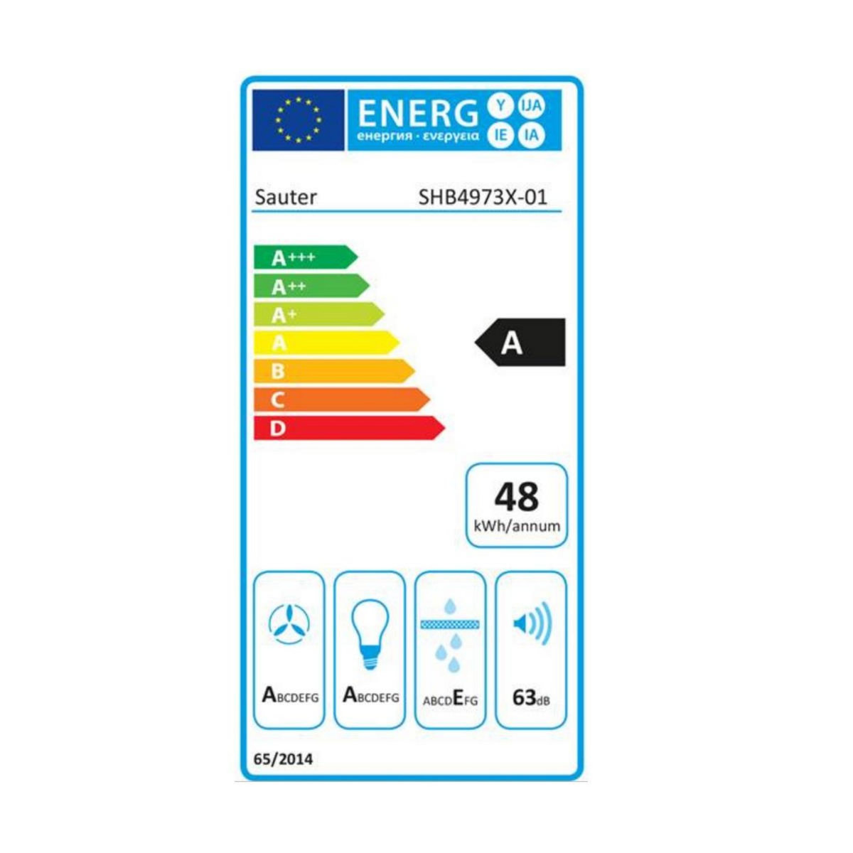 Sauter Hotte décorative murale 90cm 465m3/h inox - SHB4973X