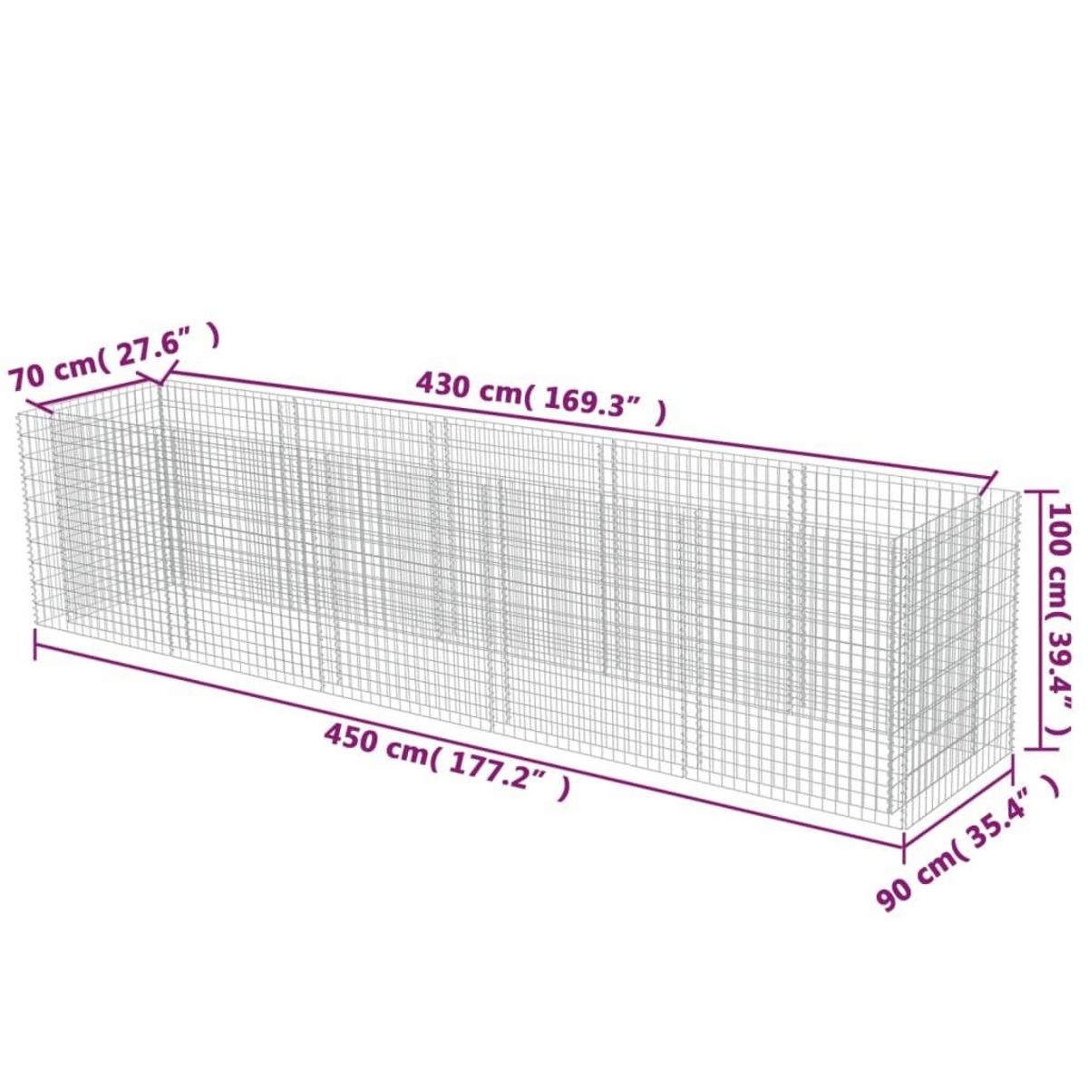VIDAXL Lit sureleve a gabion Acier galvanise 450x90x100 cm