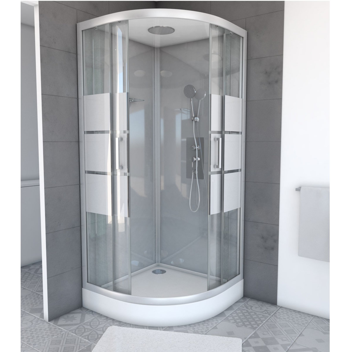 Aurlane Cabine de douche quart de cercle grise verre dépoli 90x90 cm - GREY RIVER II