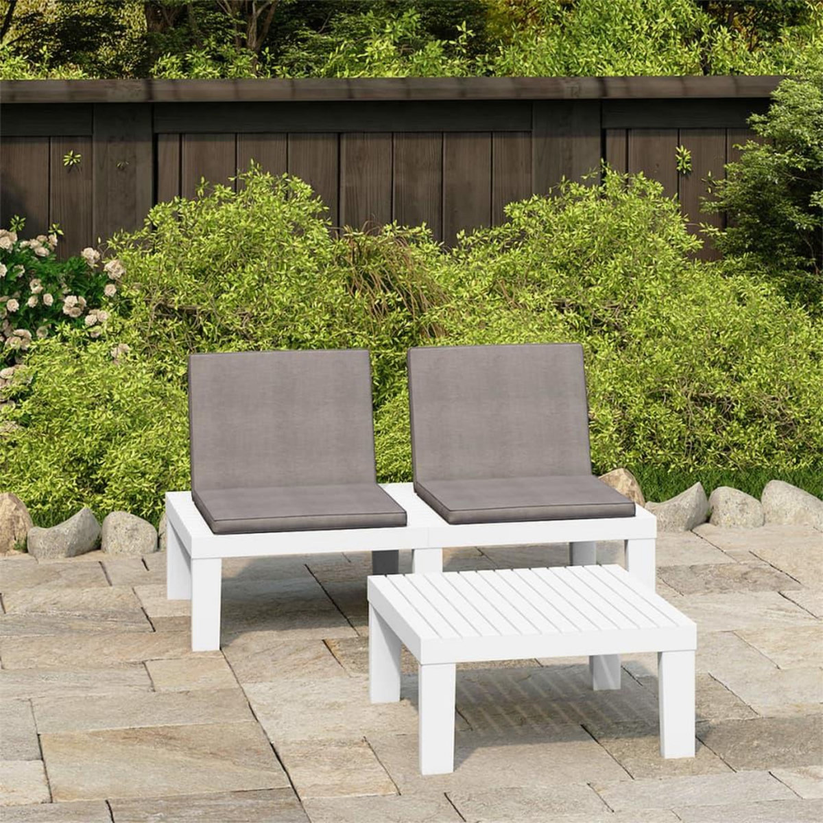 VIDAXL Salon de jardin 2 pcs avec coussins Plastique Blanc