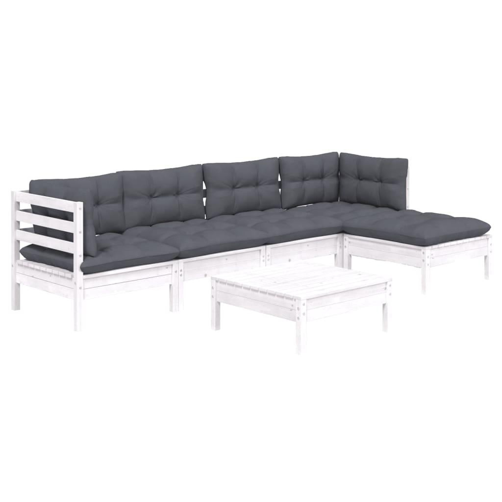 Voir la diapositive 3 : VIDAXL Salon de jardin 6 pcs avec coussins blanc bois de pin