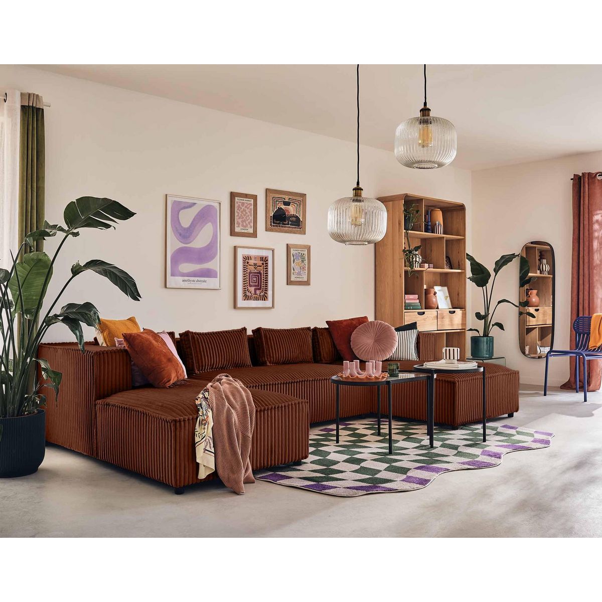 LISA DESIGN Stella - canapé panoramique en u - 7 places - en velours côtelé grosses côtes