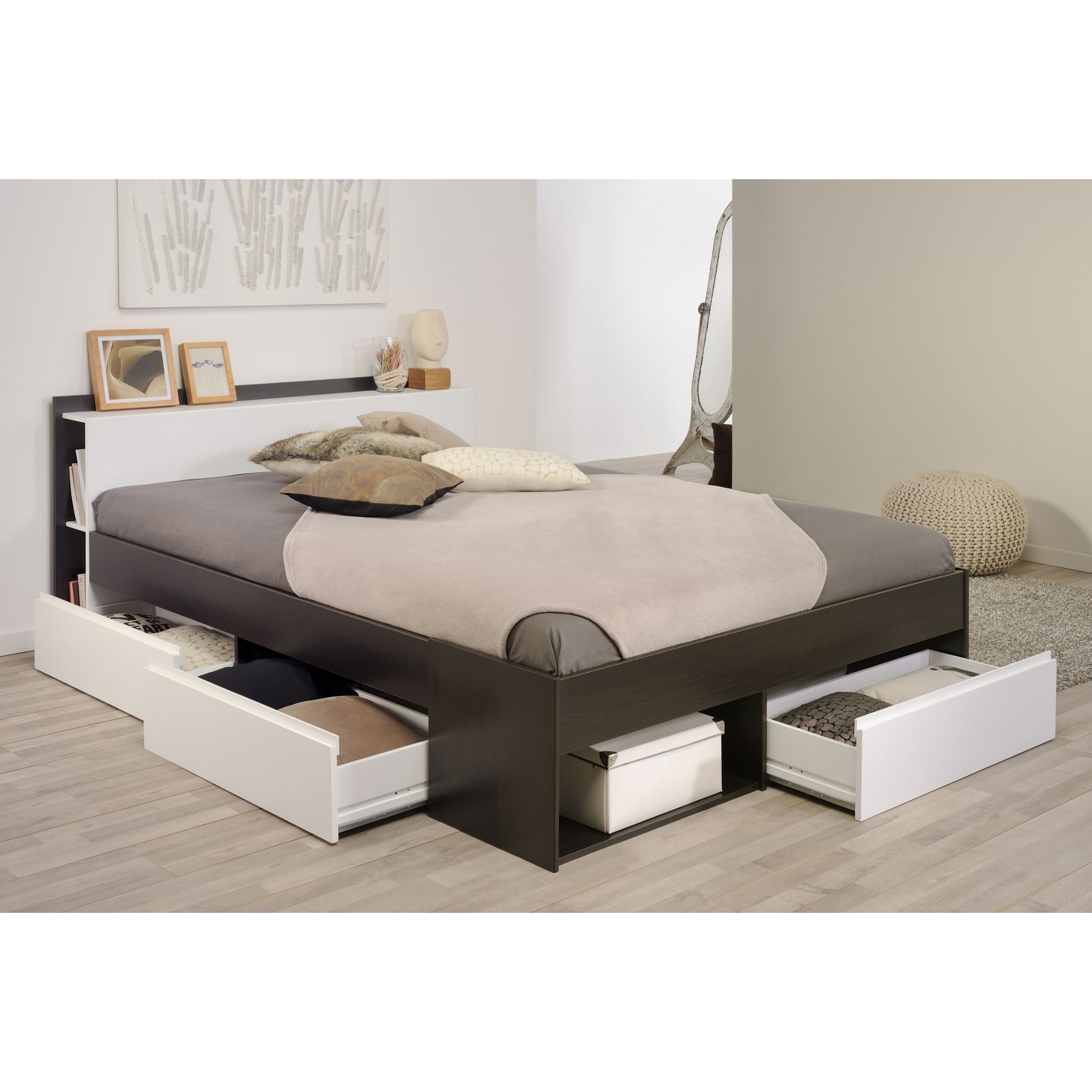 Lit double adulte 160x200 cm avec rangements BOOST