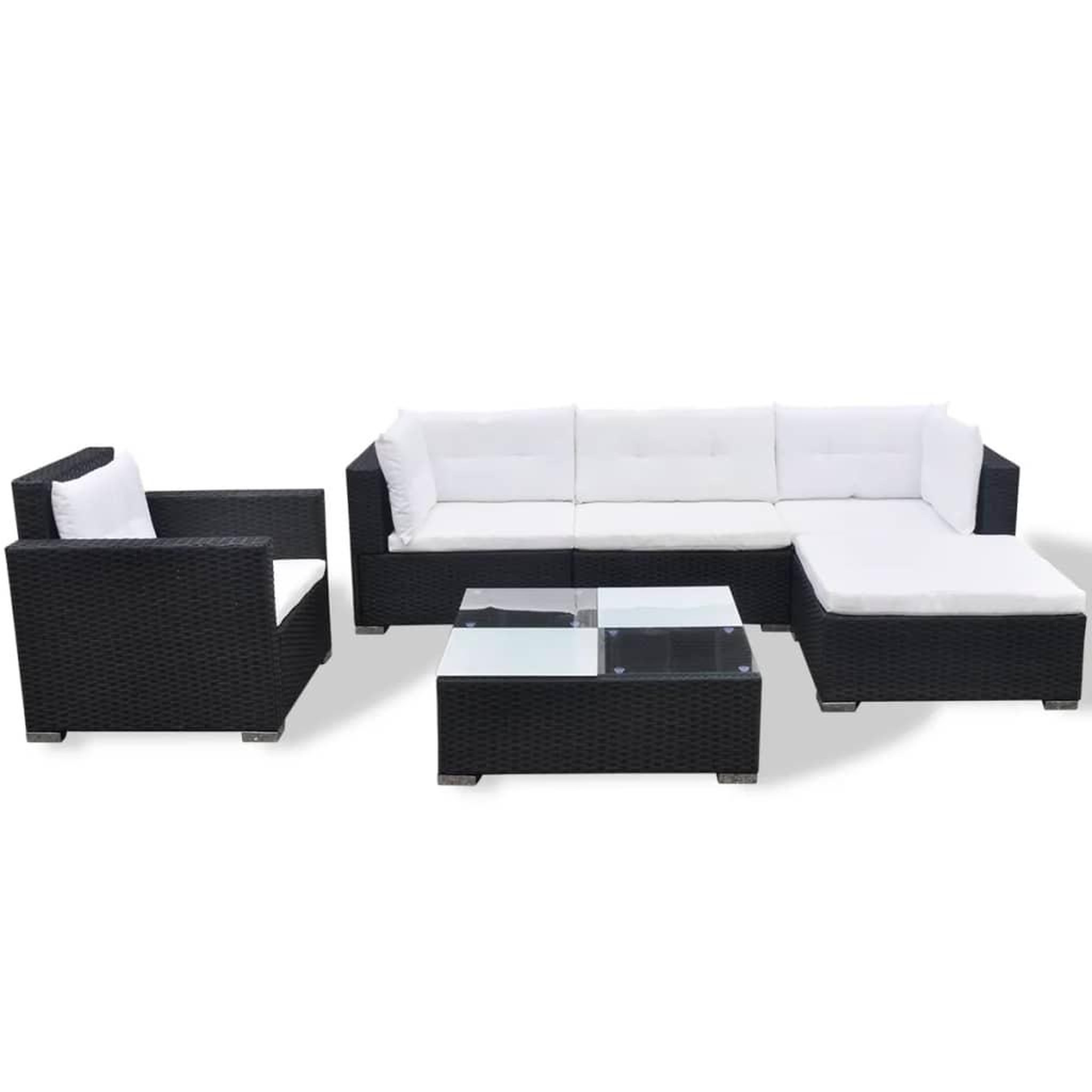 Voir la diapositive 3 : VIDAXL Salon de jardin 6 pcs avec coussins resine tressee noir
