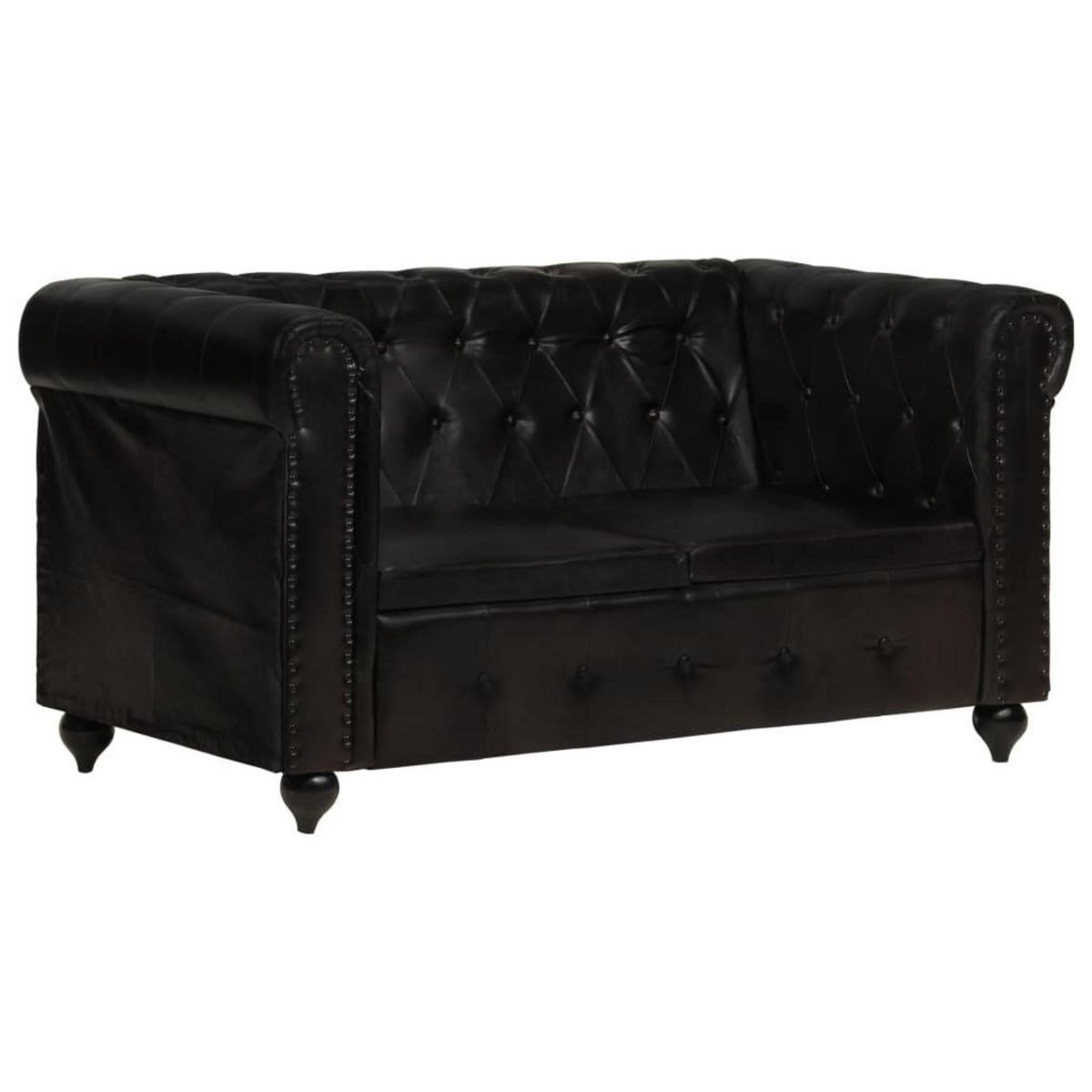 VIDAXL Canape Chesterfield a 2 places Noir Cuir veritable
