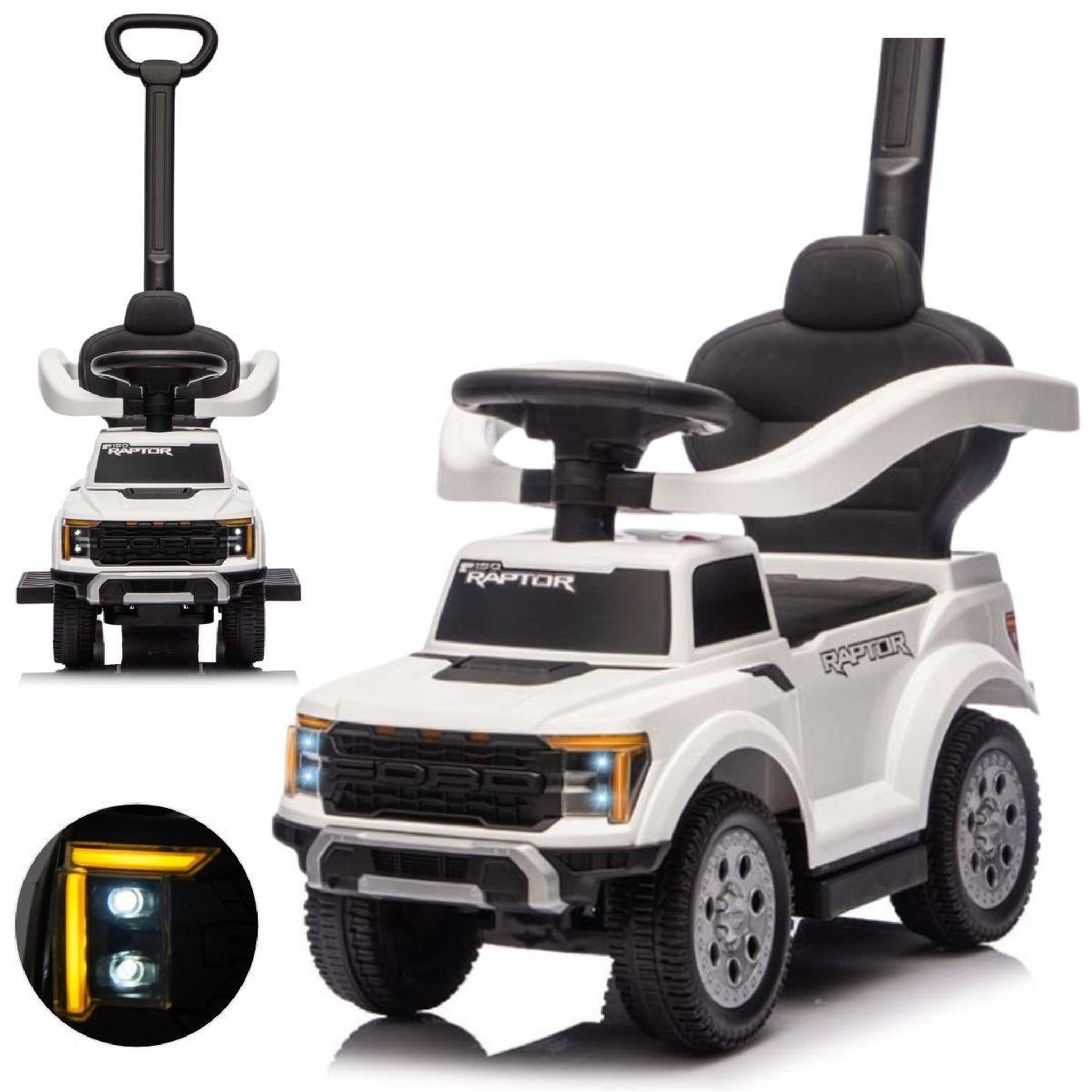 MILLY MALLY Porteur  ford f-150 3 en 1 blanc - avec canne de guidage