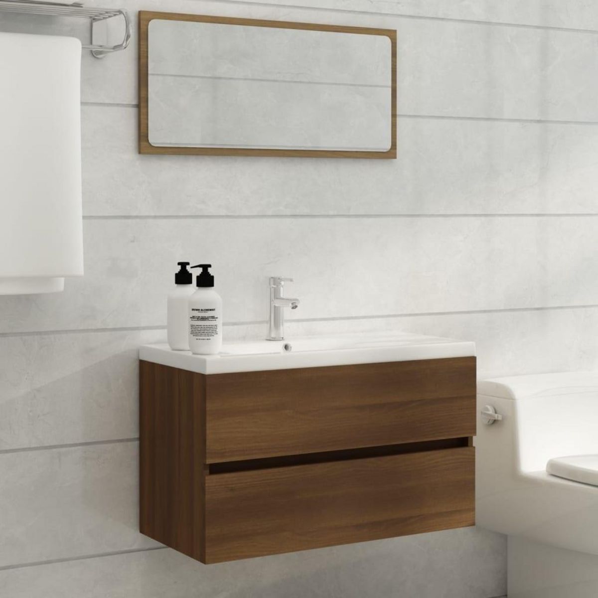 VIDAXL Meuble lavabo avec bassin integre Chene brun Bois d'ingenierie
