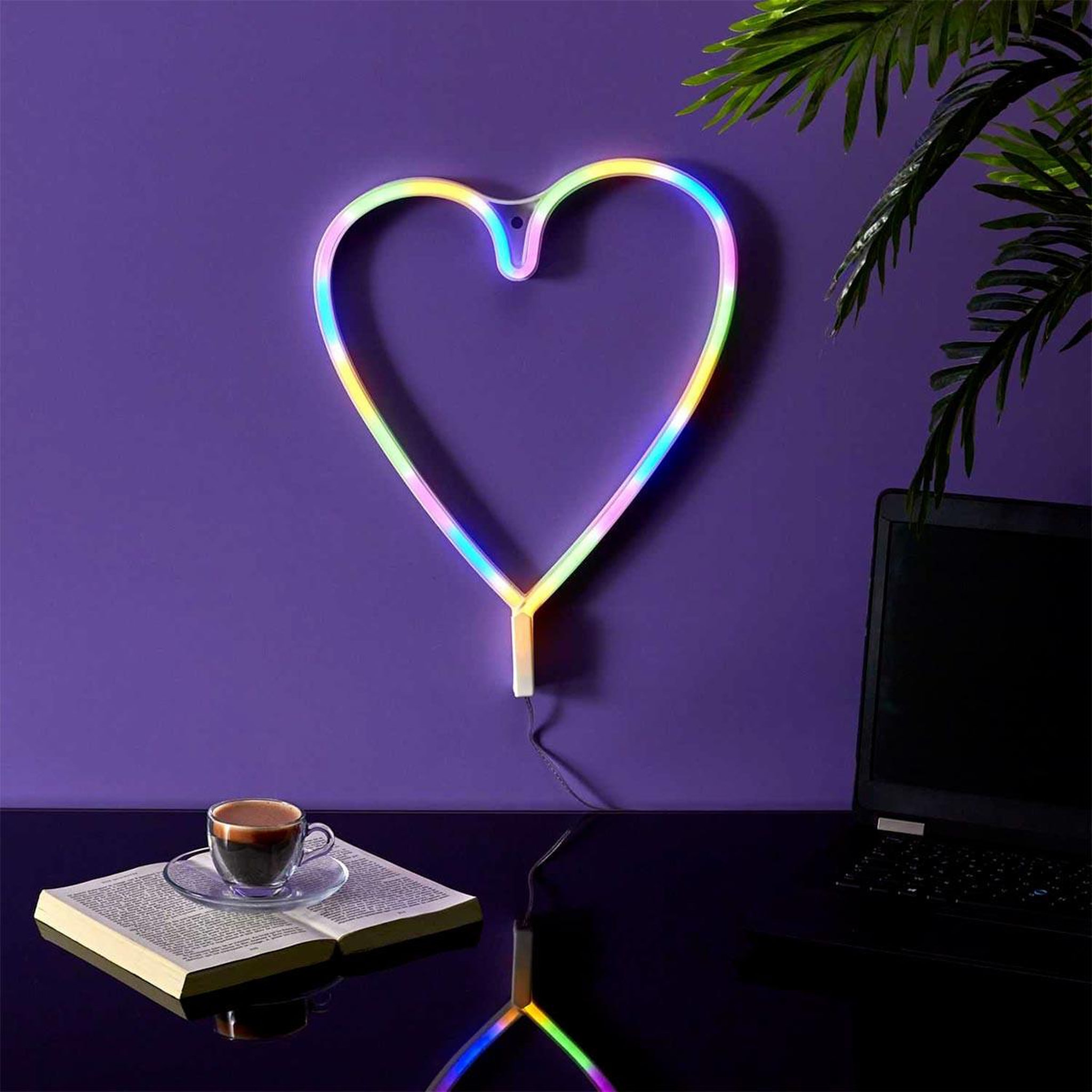 Voir la diapositive 3 : The Home Deco Factory Lampe led effet néon  cœur  30cm multicolore