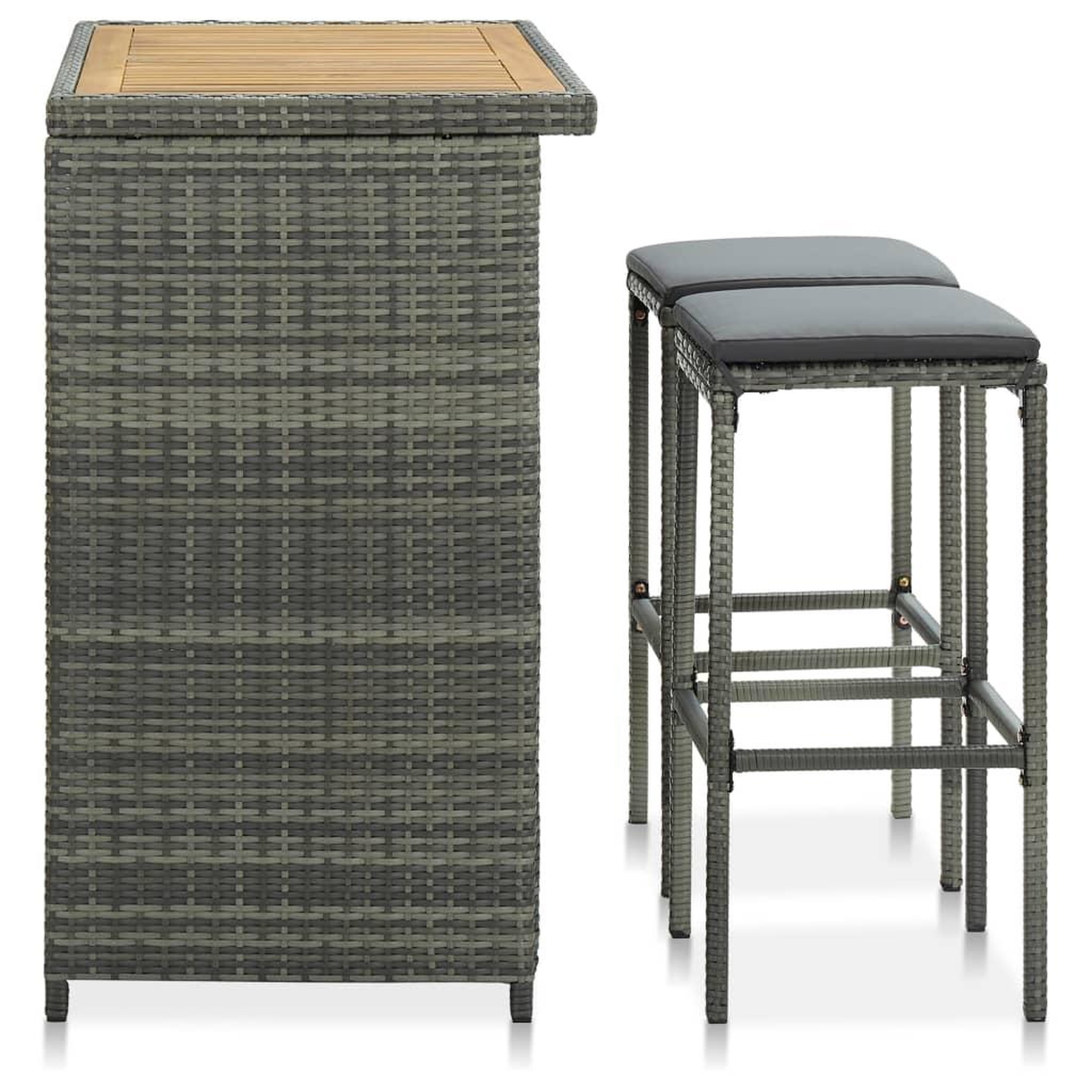 Voir la diapositive 3 : VIDAXL Ensemble de bar 3 pcs Resine tressee Gris