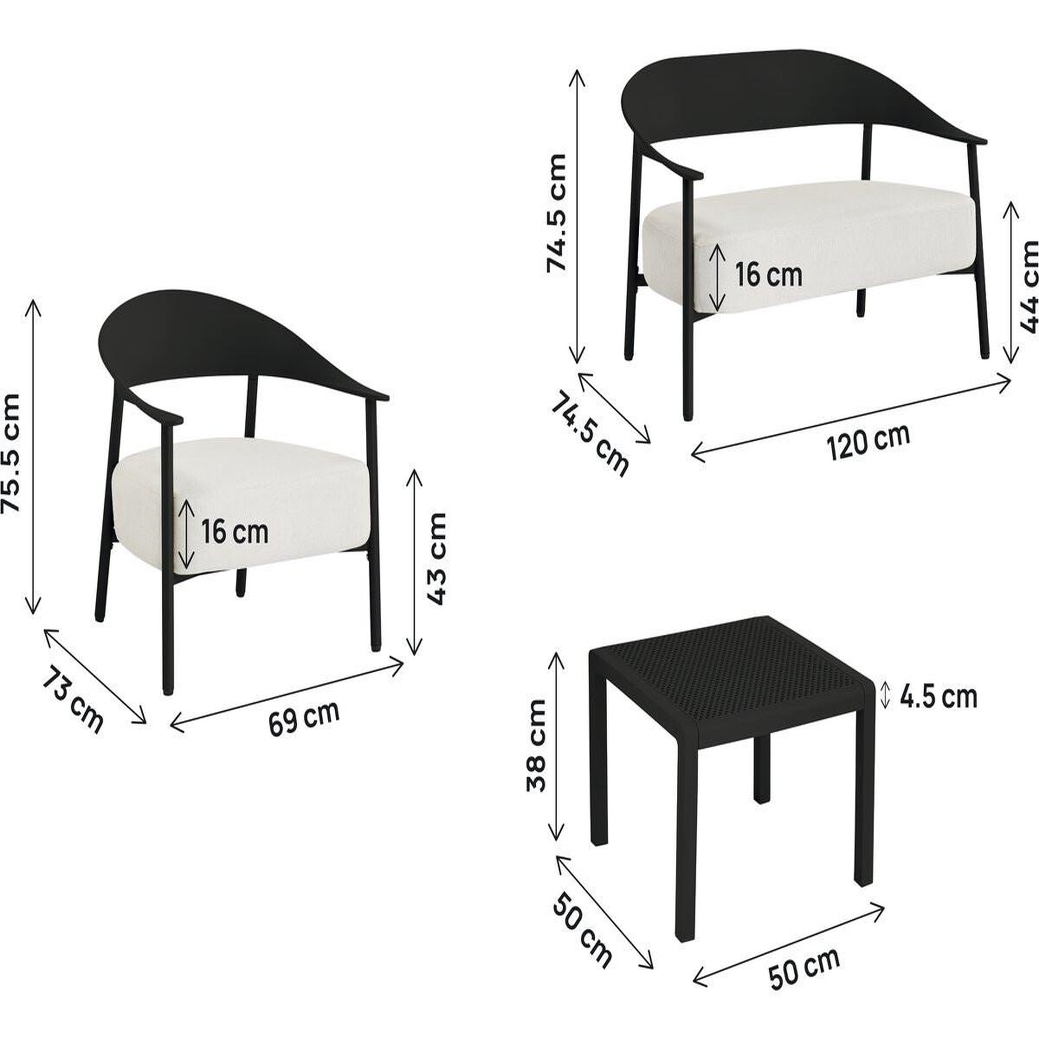 Voir la diapositive 3 : Habitat et Jardin Salon de jardin en métal et plastique  céora  - 4 places - noir