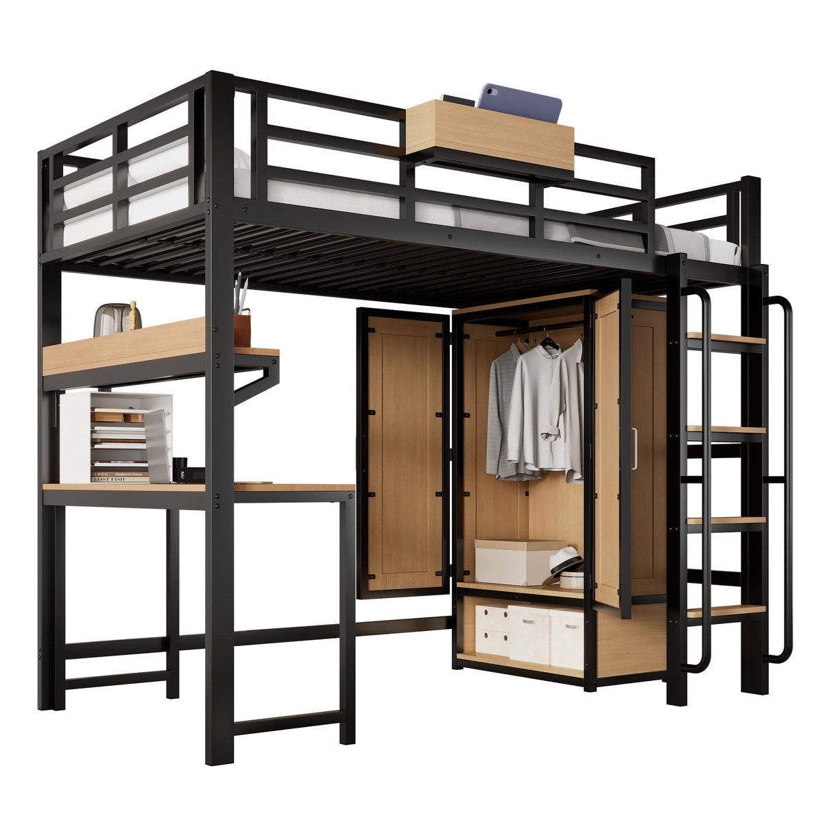 MERAX Lit mezzanine 90x200 cm coloris noir+naturel métal