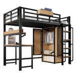 MERAX Lit mezzanine 90x200 cm coloris noir+naturel métal