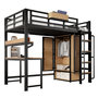 Voir la diapositive 1 : MERAX Lit mezzanine 90x200 cm coloris noir+naturel métal