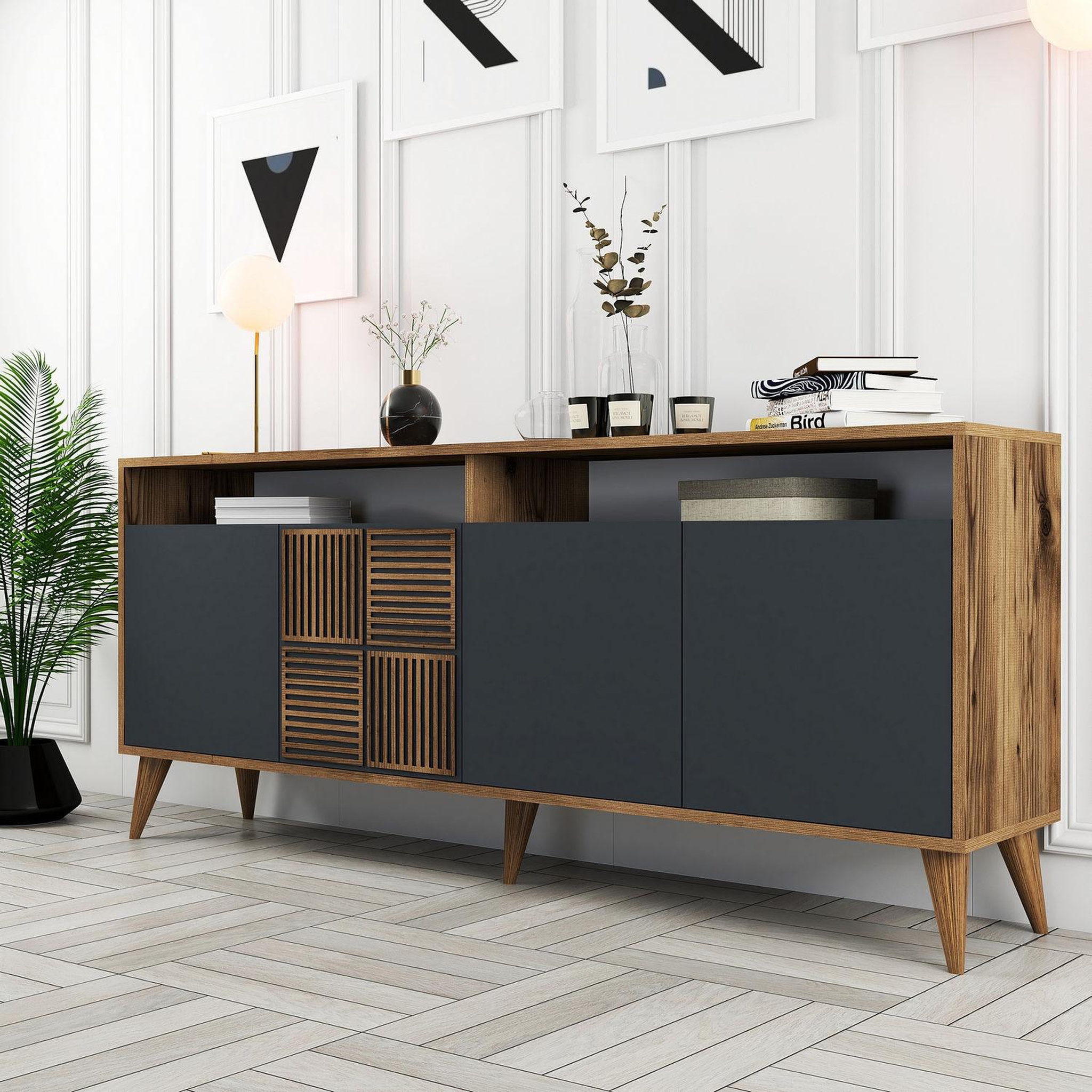 Voir la diapositive 3 : Habitat et Jardin Buffet en bois  Milan  - 180 x 35 x 78 cm - Noyer Anthracite