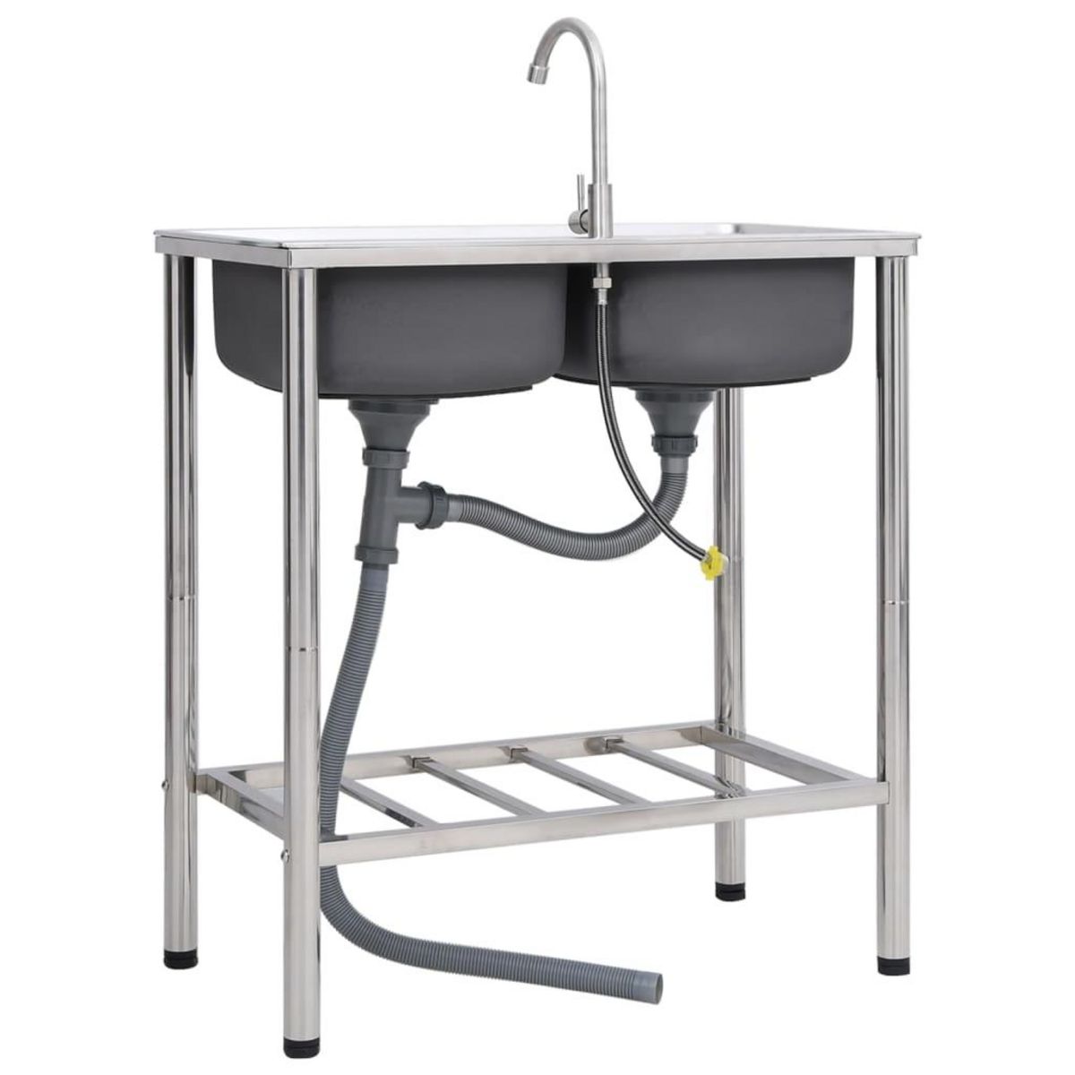 VIDAXL Evier de camping Double lavabo avec robinet Acier inoxydable