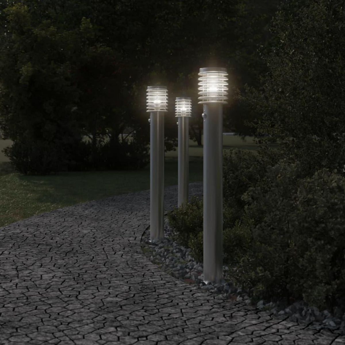 VIDAXL Lampadaire d'exterieur avec capteur argente acier inoxydable