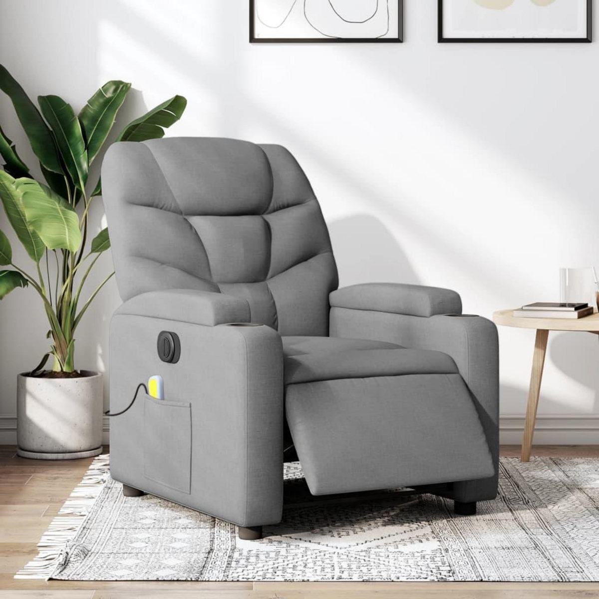 VIDAXL Fauteuil de massage inclinable electrique gris clair tissu