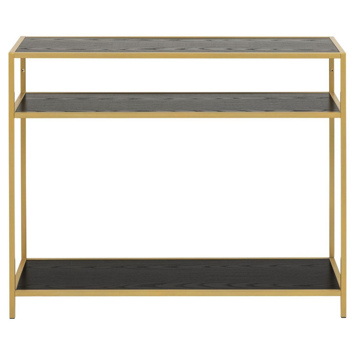 TOILINUX Console avec 2 étagères en MDF et métal - Noir et Doré