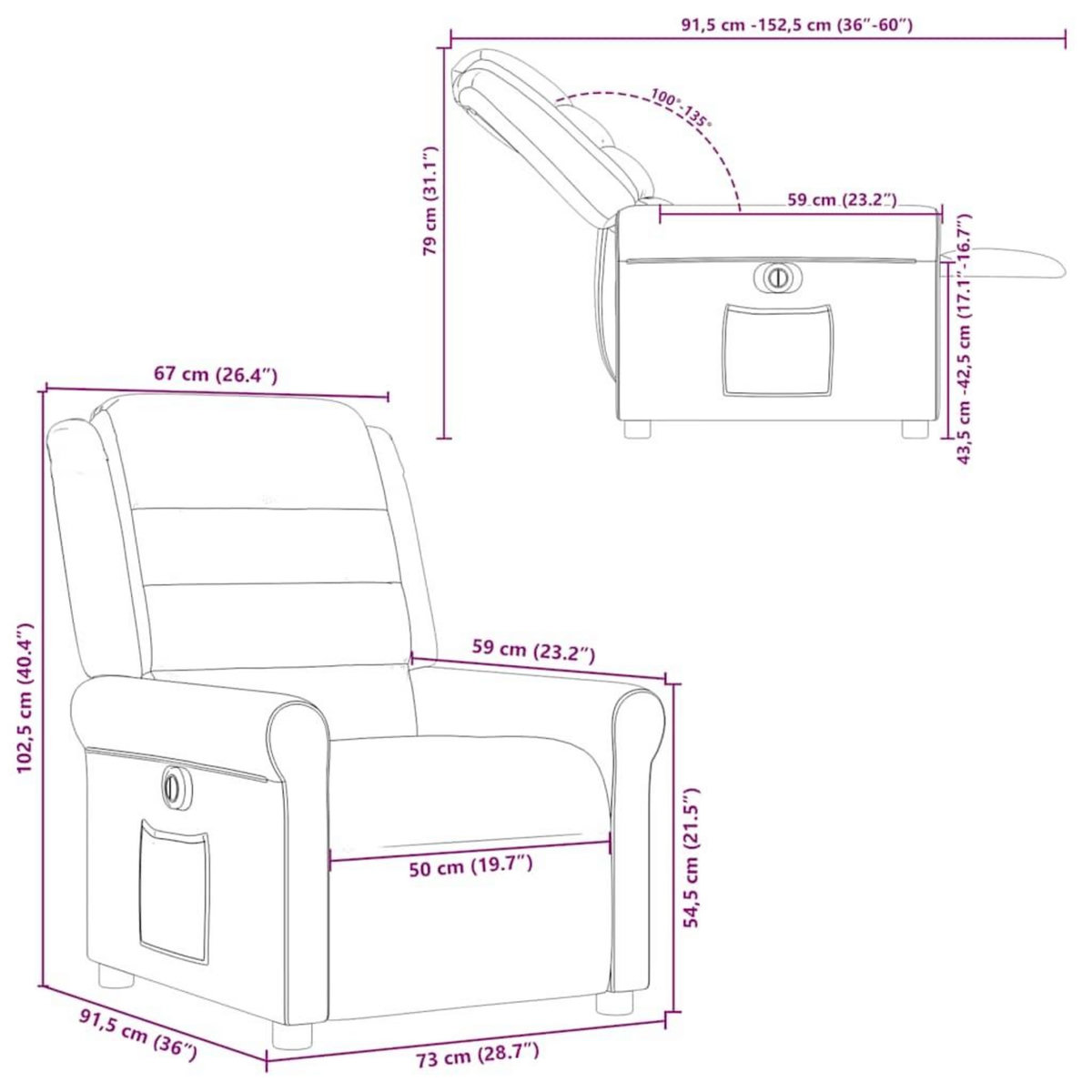 VIDAXL Fauteuil inclinable electrique Noir Tissu