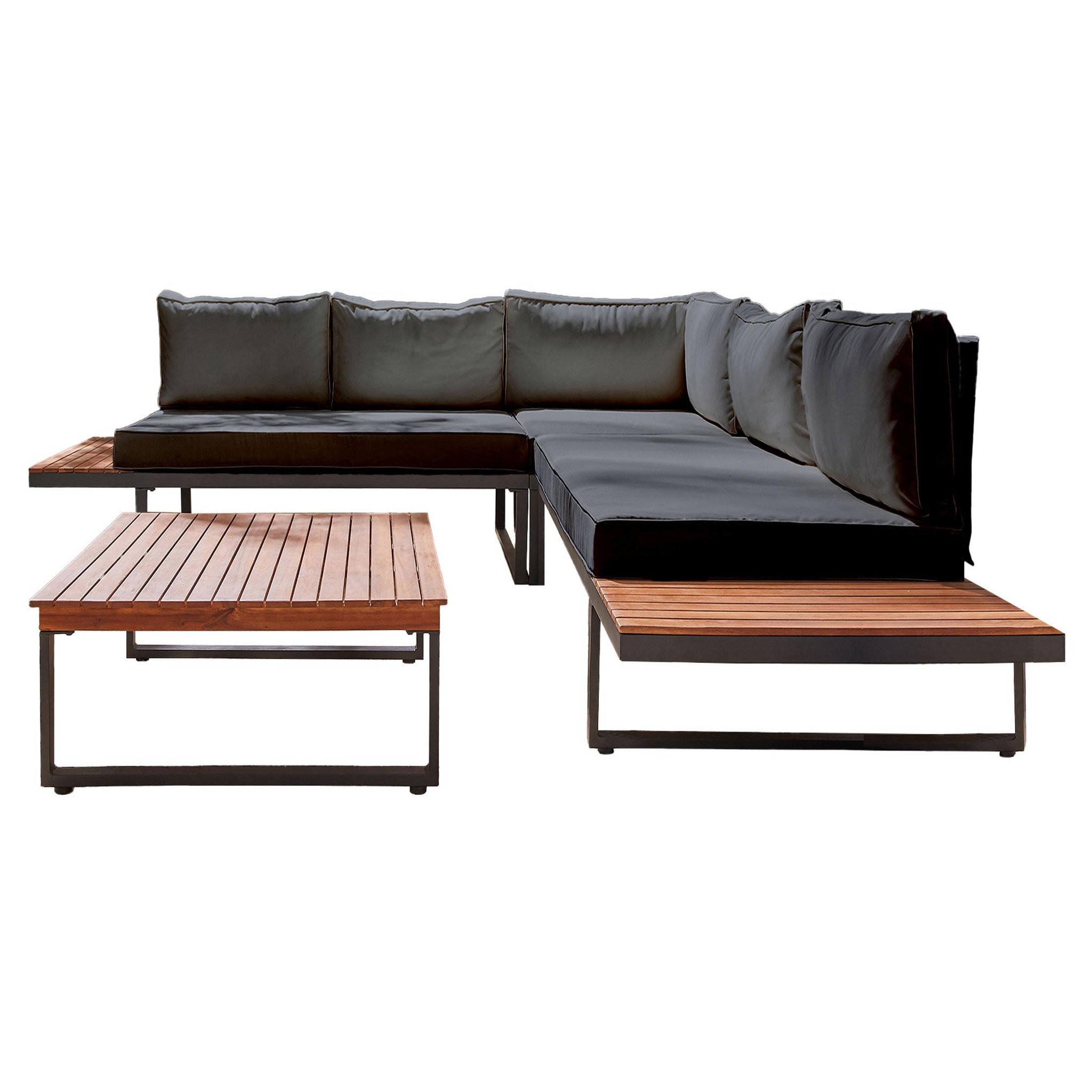 Voir la diapositive 2 : BEST MOBILIER Yulara - salon de jardin en bois et métal - 5 places - coussins gris
