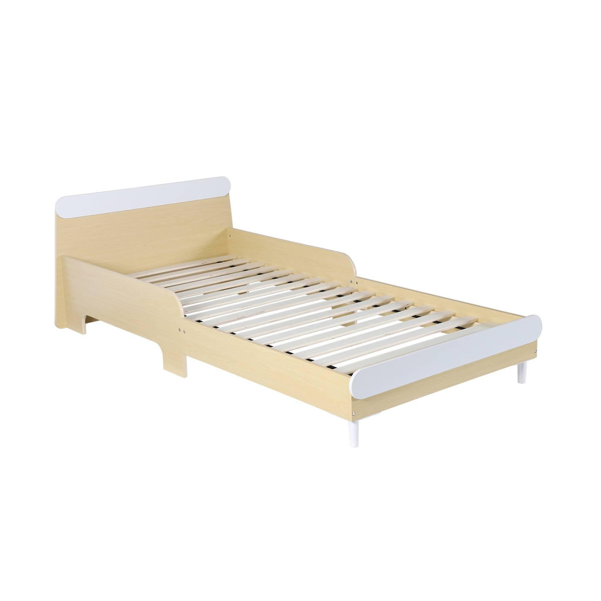 SWEEEK Lit enfant 90 x 190cm effet bois. couleur blanc et bois