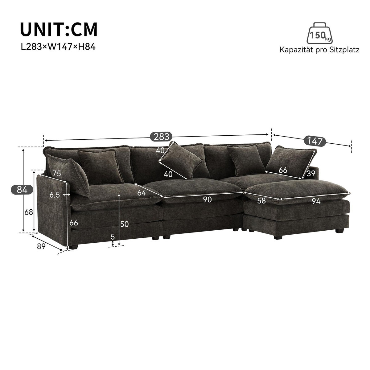 MERAX Canapé d'angle réversible 3 places tissu