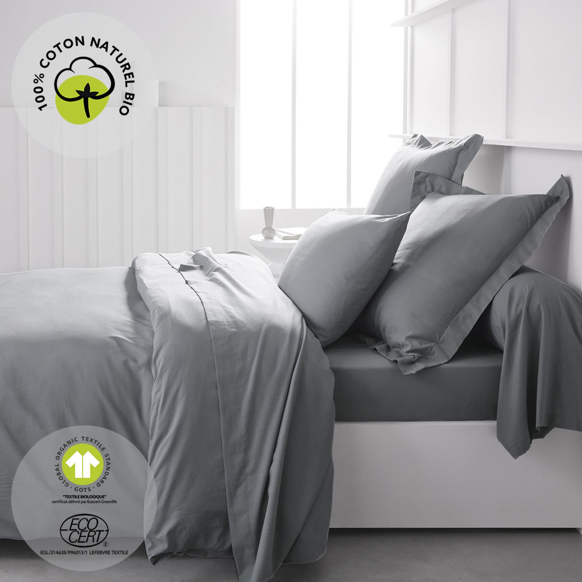 TODAY Housse de couette unie en Coton 57 fils ORGANIC 