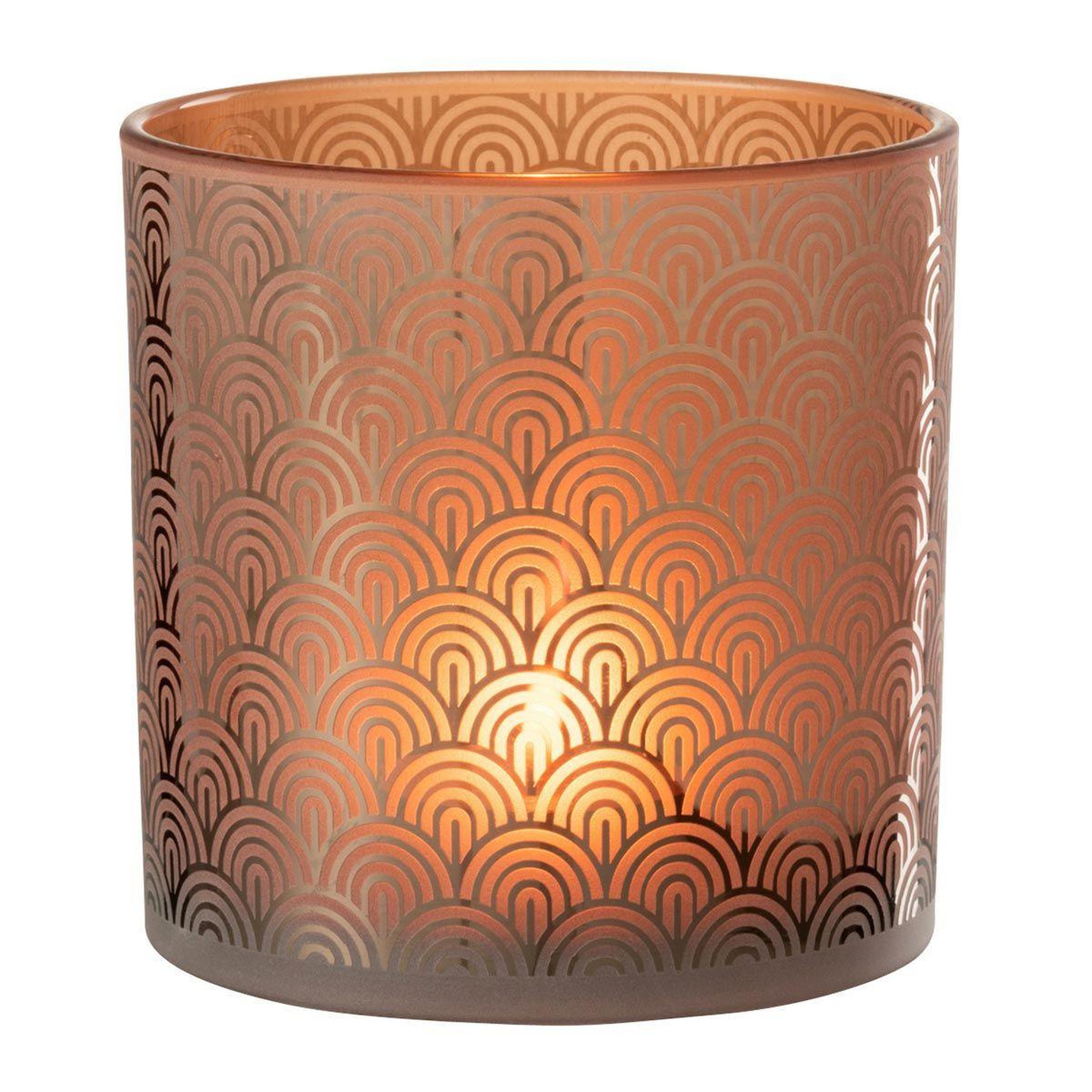 Voir la diapositive 2 : J-LINE Photophore déco en verre  arc  15cm orange