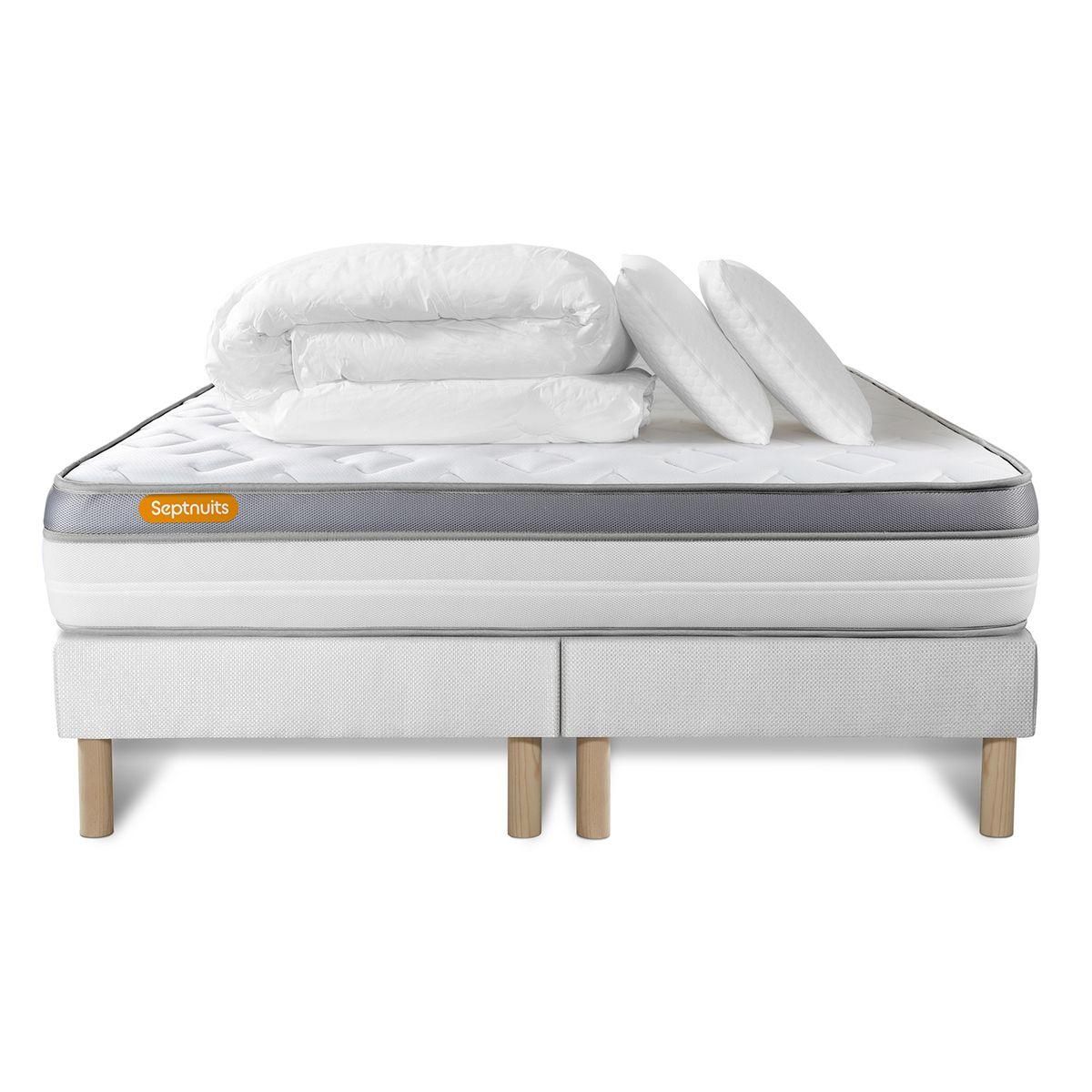 SEPTNUITS Pack matelas + double sommiers Memo Zen Mousse à mémoire de forme 5 zones de confort MAXI épaisseur