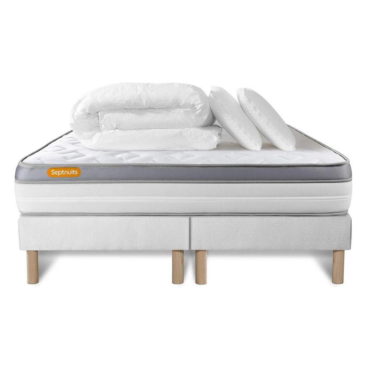 SEPTNUITS Pack matelas + double sommiers Memo Zen Mousse à mémoire de forme 5 zones de confort MAXI épaisseur