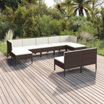 VIDAXL Salon de jardin 9 pcs avec coussins resine tressee marron