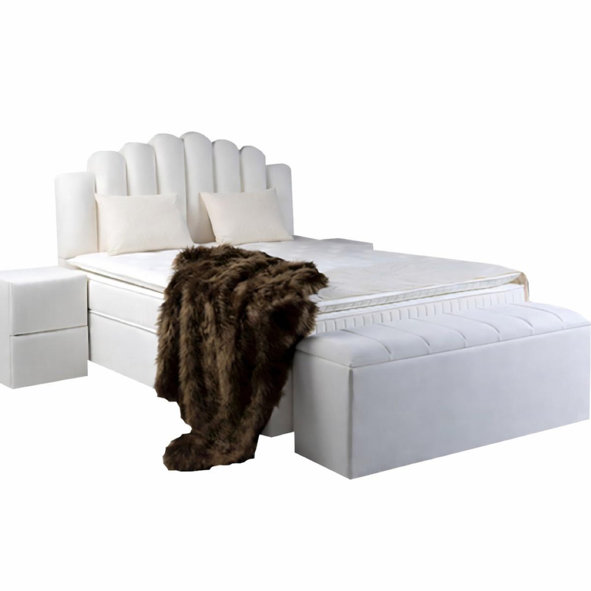 JLC KREATION Lit avec coffre 180cm en velours + matelas + surmatelas jazz